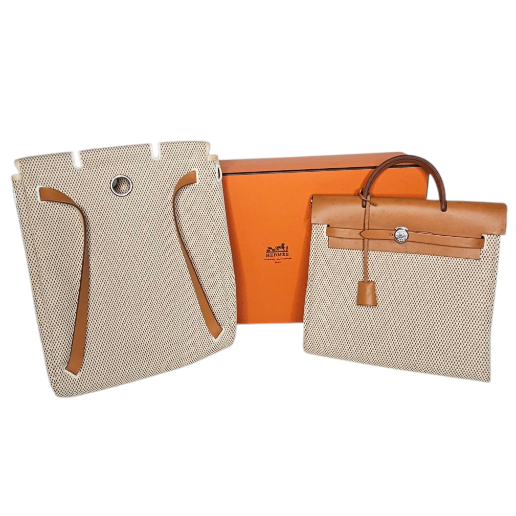 HERMES SAC HERBAG GM 2 TOILES H ET CUIR NATUREL PHW CIRCA 2004 - COMPLET
