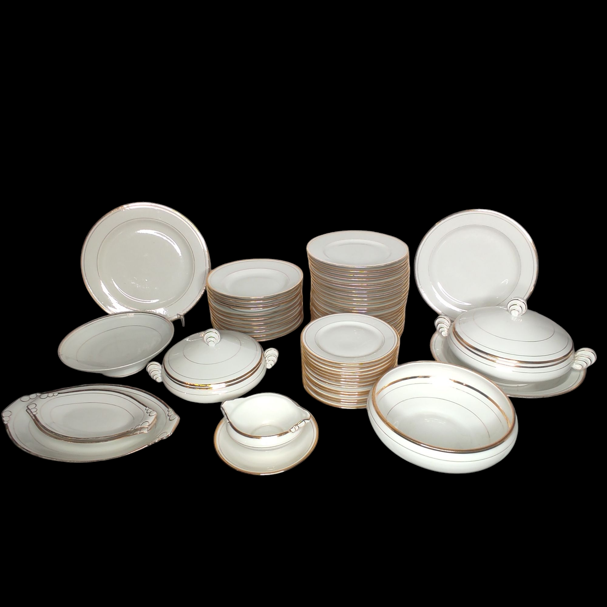 LIMOGES SERVICE DE TABLE 45 ASSIETTES (3 EN L ETAT)   + 10 PLATS ART DECO 