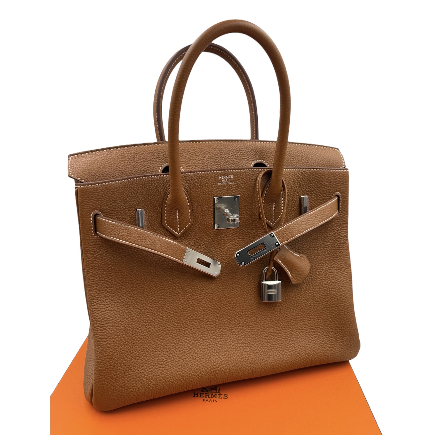 HERMES SAC BIRKIN 30 CUIR GOLD PHW (UPY...) + BOITE + FACTURE - FULL SET