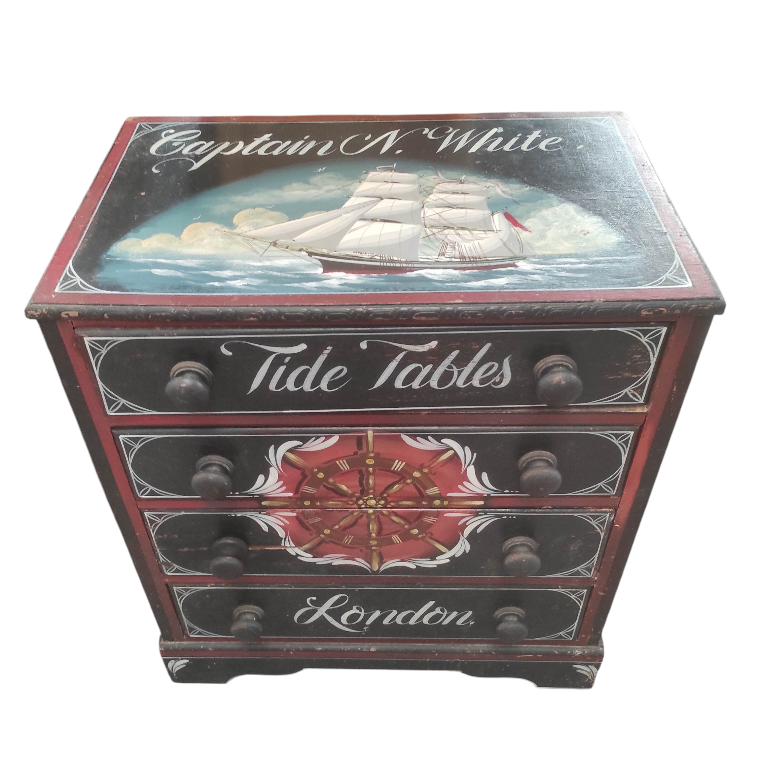 COMMODE DECOR MARINE 70/79/40 CM EN BOIS PEINT