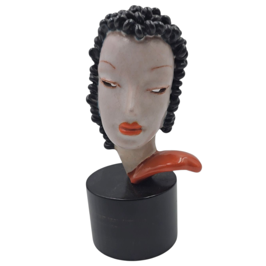 FRIEDRICH GOLDSHEIDER PETIT VISAGE DE FEMME ART DECO SUR SOCLE H 17 CM