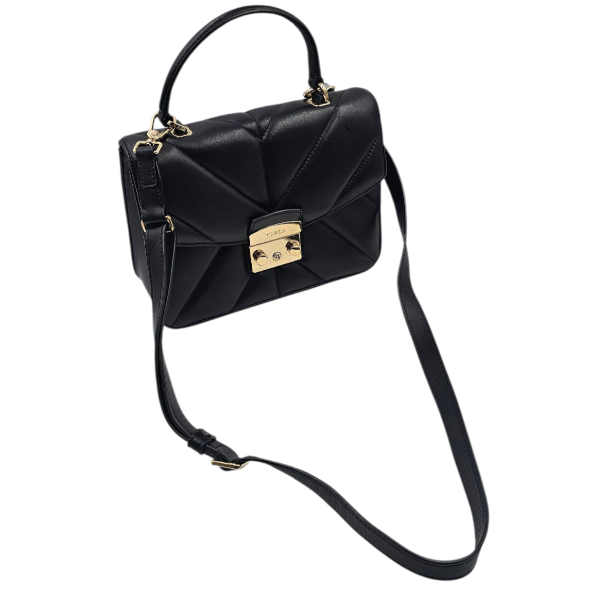 FURLA SAC METROPOLIS EN CUIR NOIR MATELASSE + DUST BAG