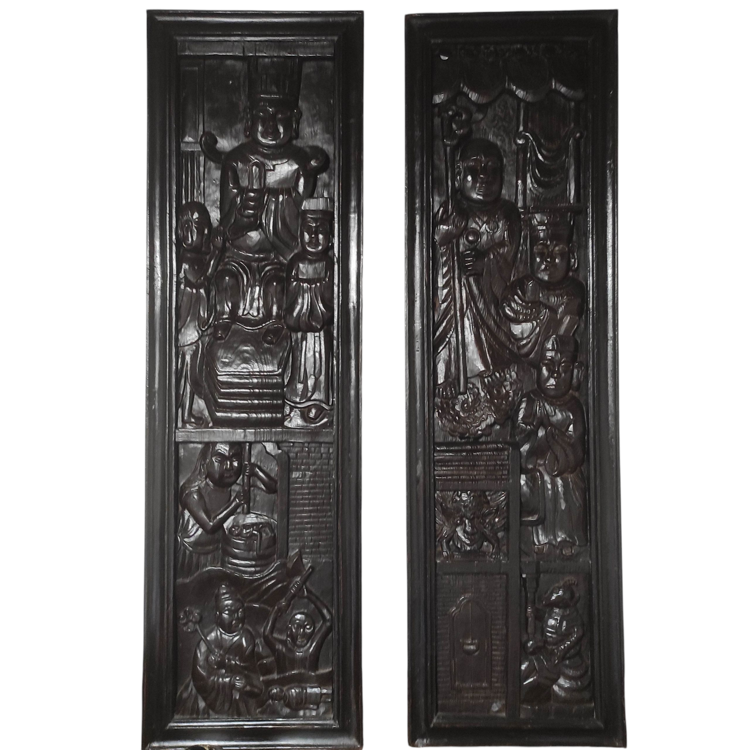 PAIRE DE PANNEAUX SCULPTES CHINOIS 145/42 CM