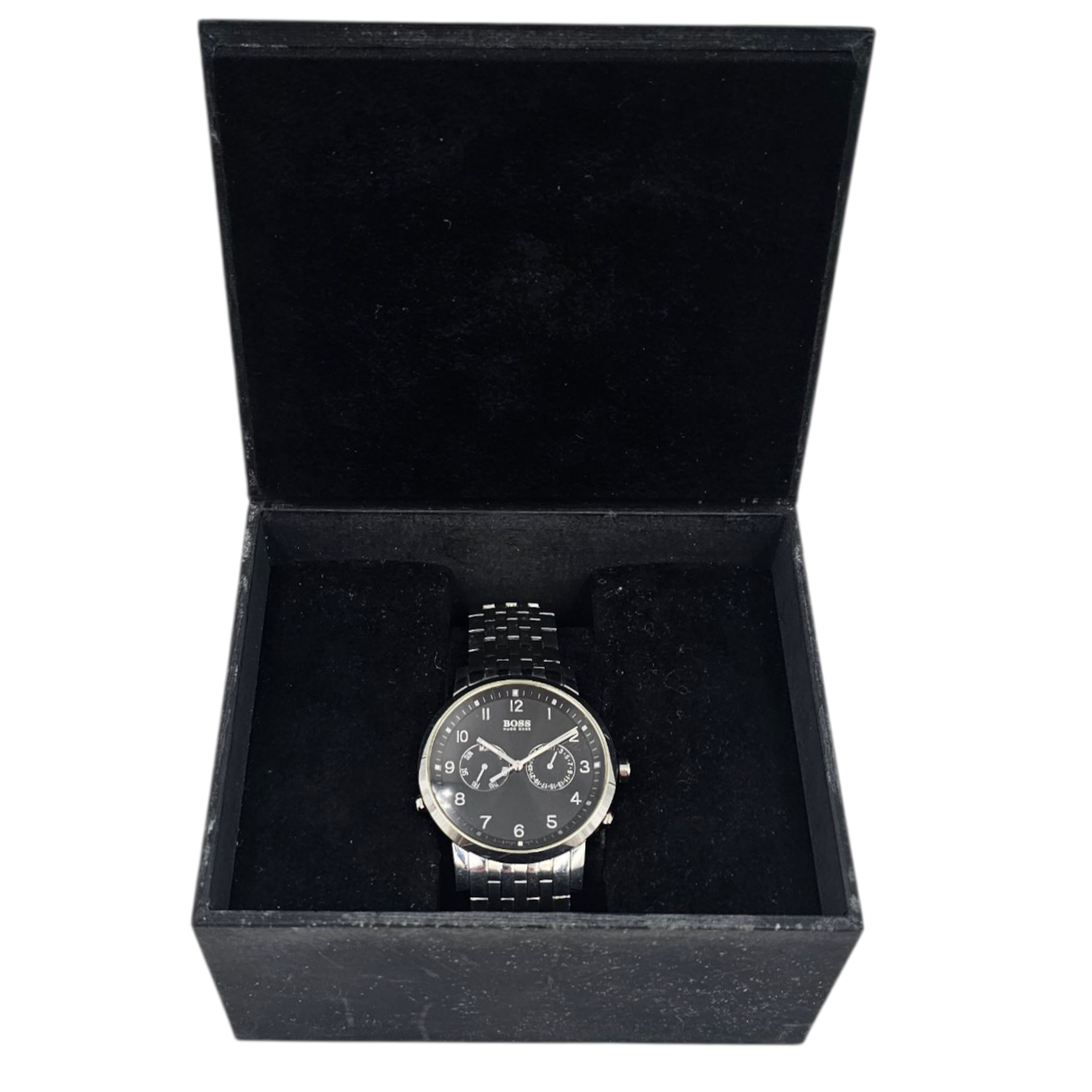 HUGO BOSS MONTRE EN ACIER (1530) (01519) DATE/JOUR + 1 MAILLON + ECRIN + PAPIER