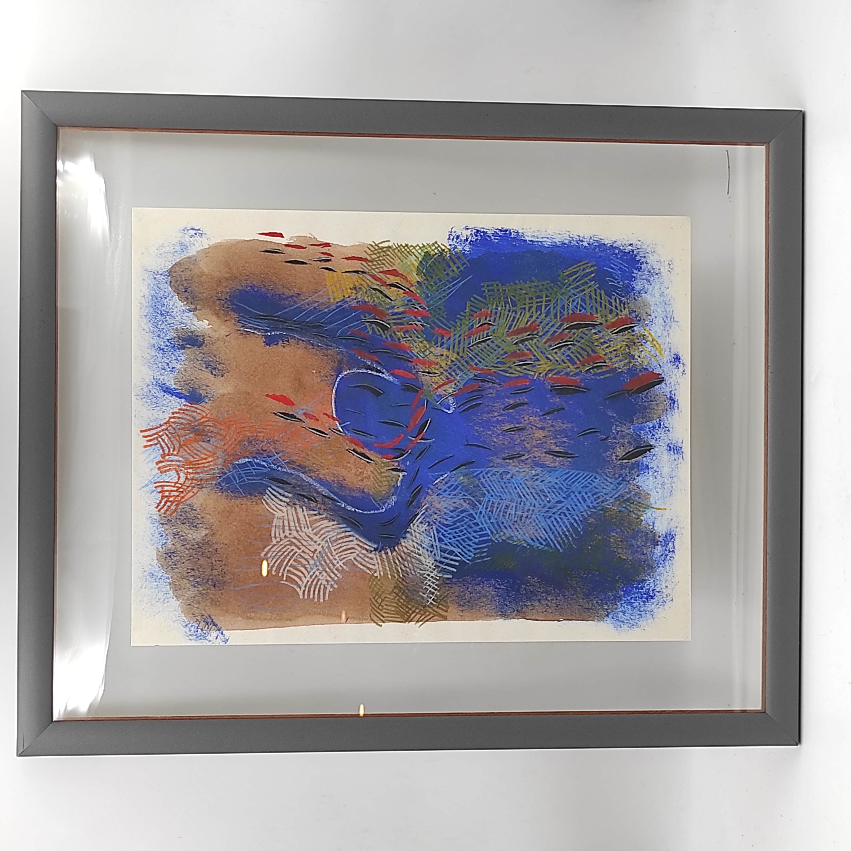 L INCANTATION TECHNIQUE MIXTE ABSTRAITE SOUS VERRE 25/33 CM