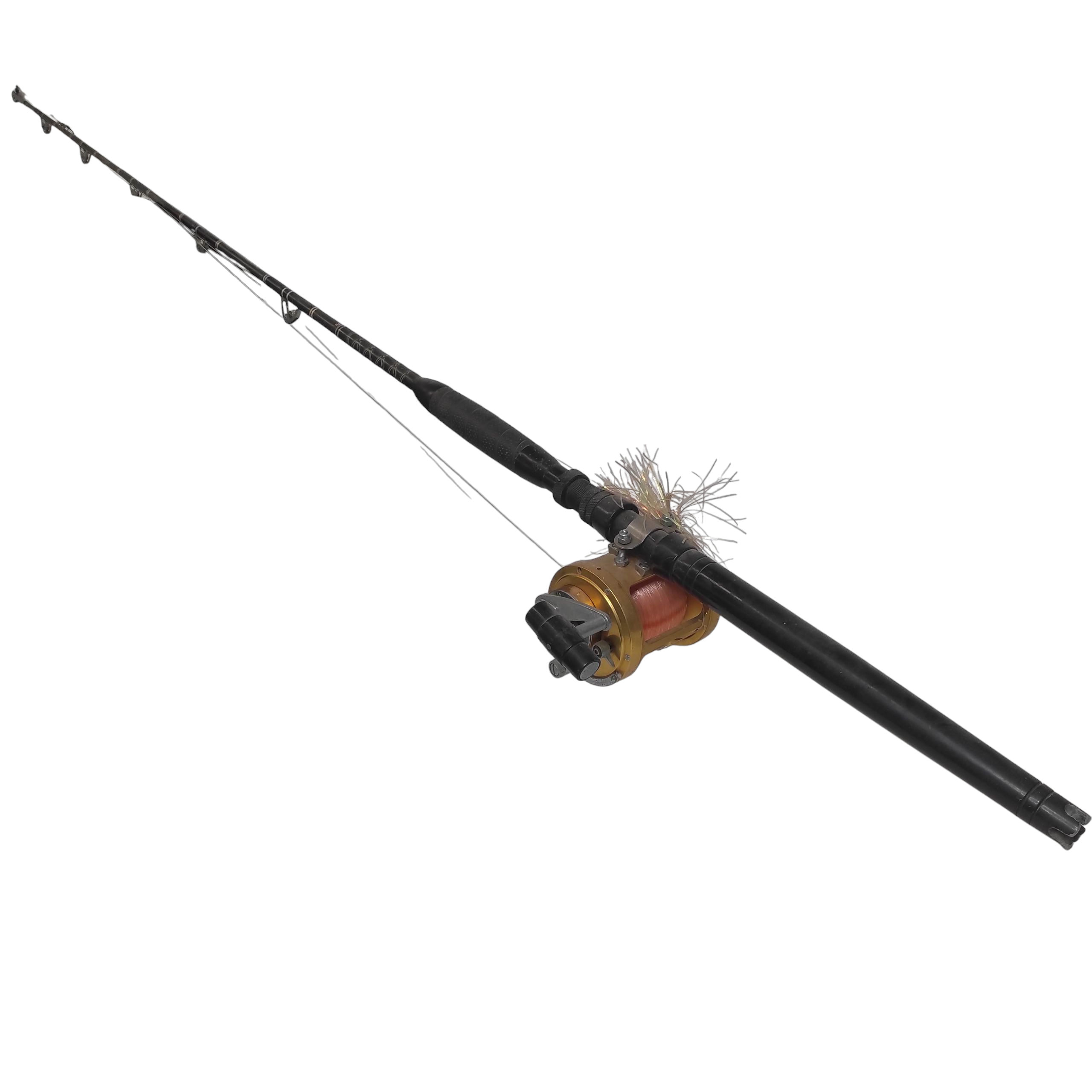 CANNE A PECHE AU GROS SEA HUNTER ET MOULINET PENN REELS INTERNATIONAL 2 H 206 CM