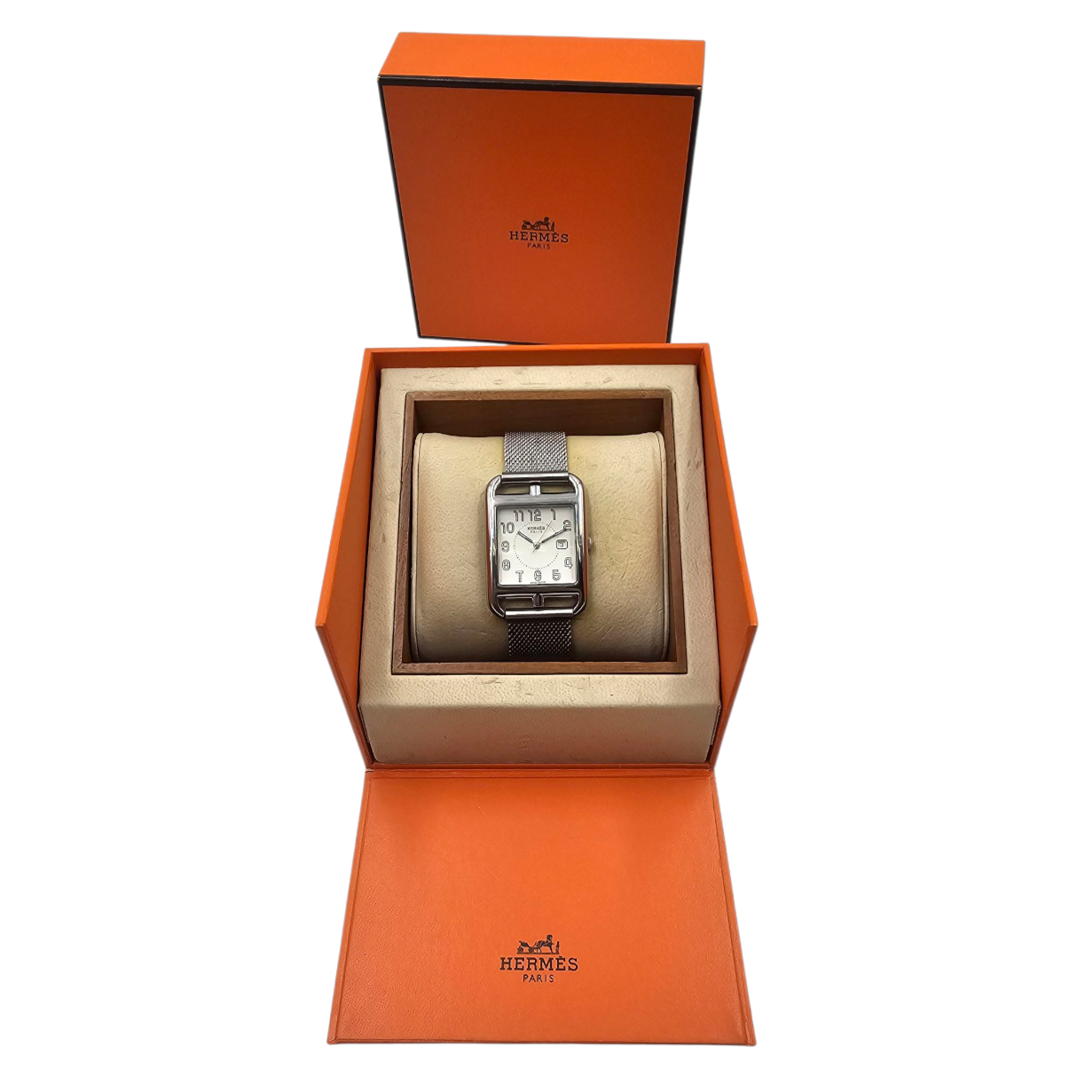 HERMES MONTRE CAPE COD (2283079) A QUARTZ BRACELET MAILLE MILANAISE + ECRIN