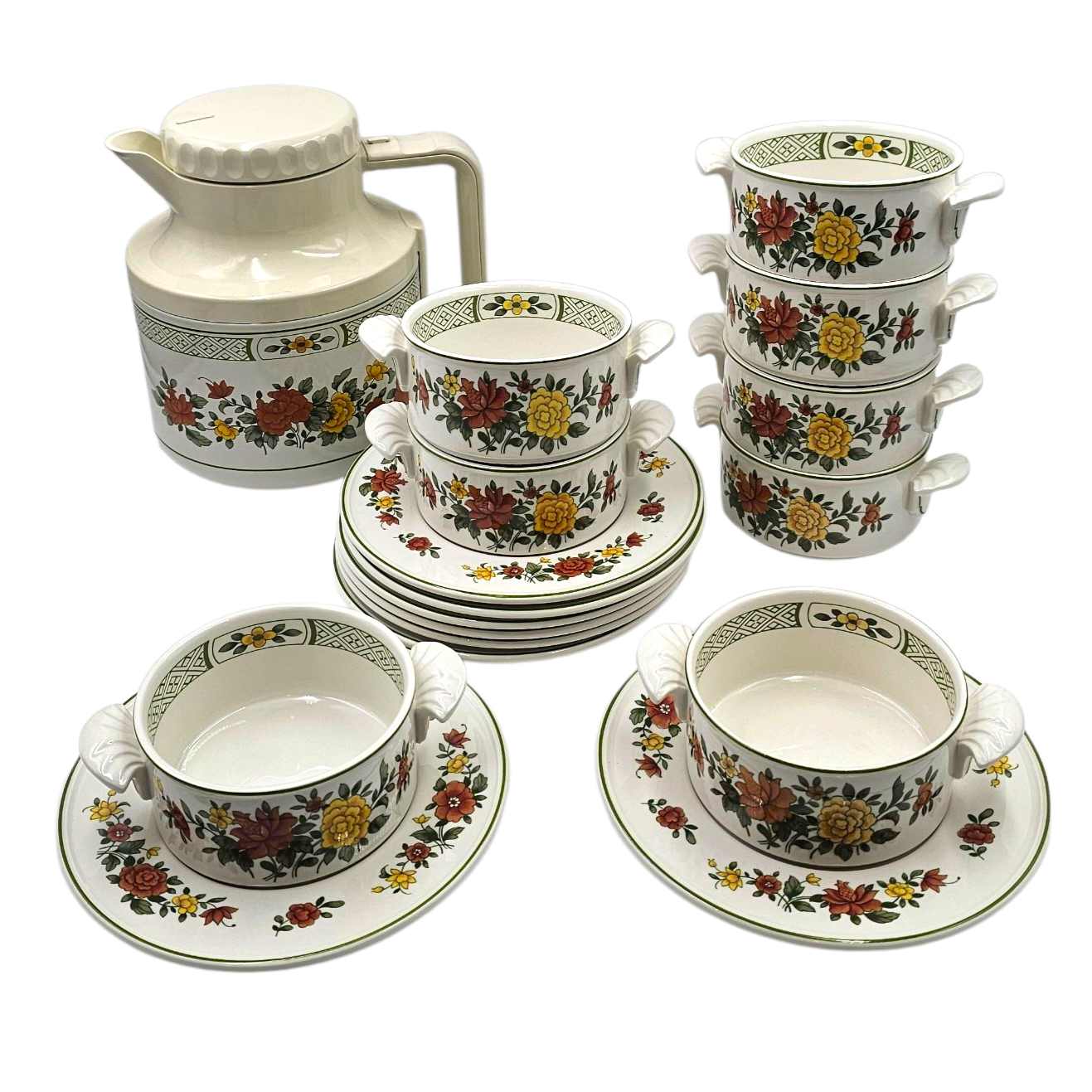 VILLEROY ET BOCH SUMMERDAY 8 BOLS + SOUS-TASSES + PICHET ISOTHERME