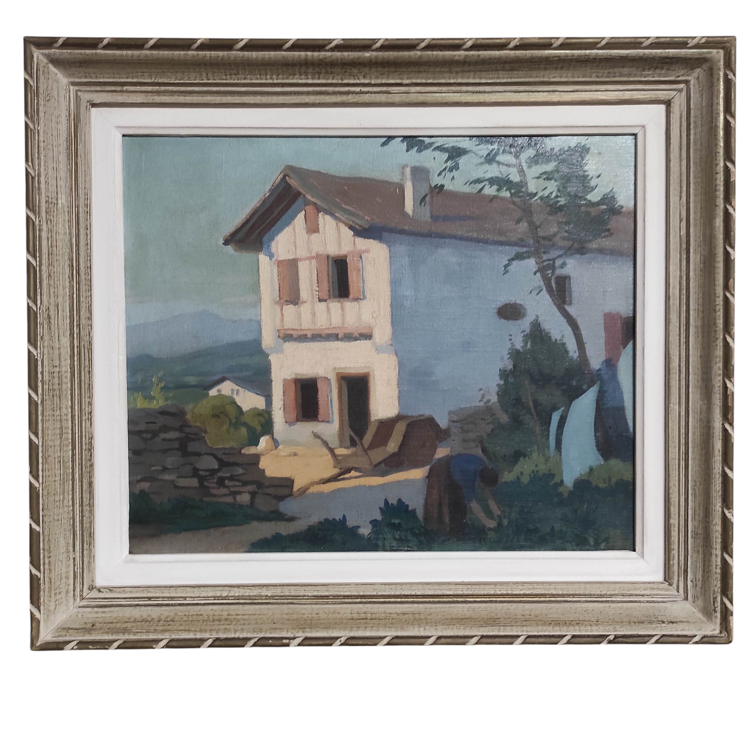 RAOUL FERRY HST LA LINGERE DEVANT LA MAISON BASQUE 46 x 38 CM
