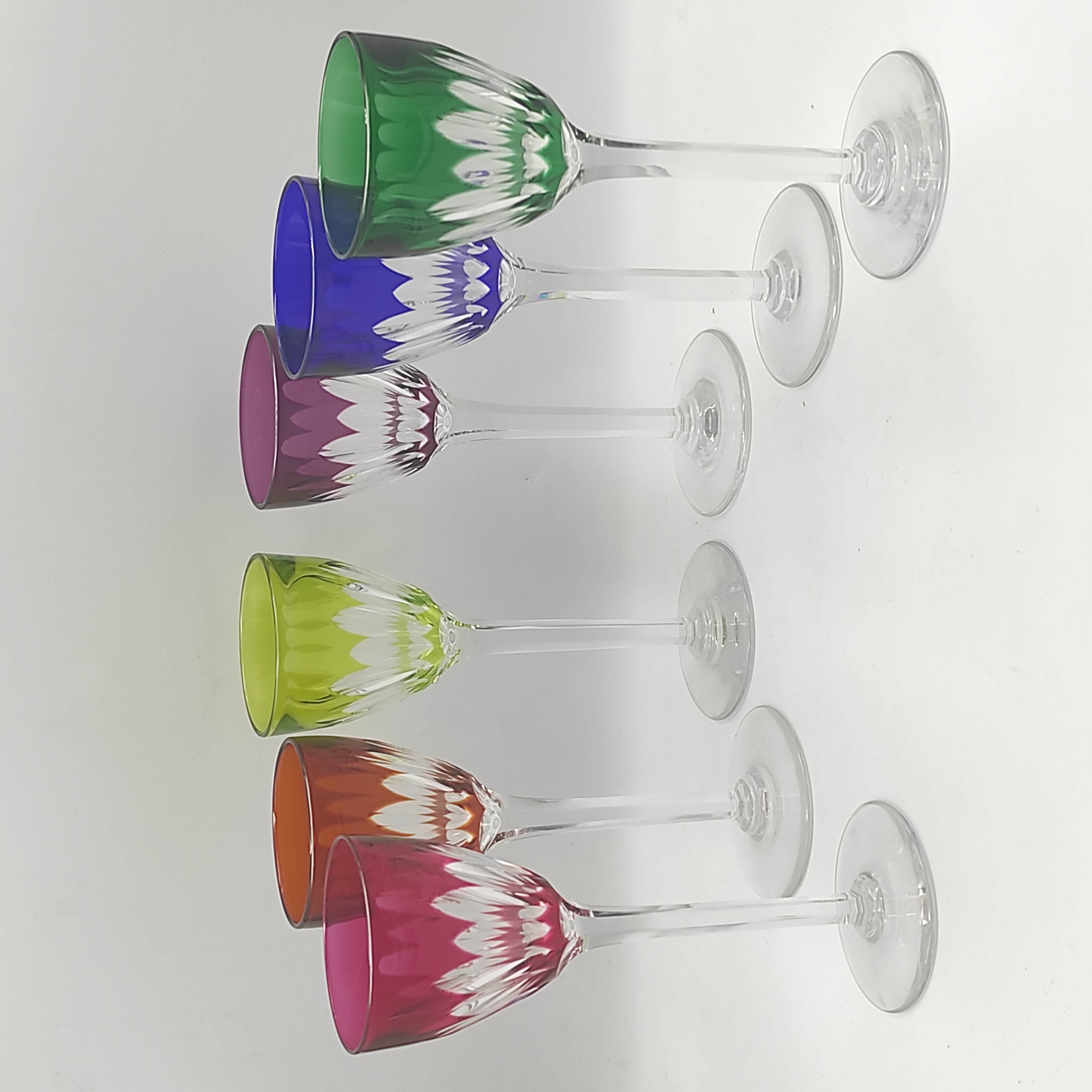 BACCARAT ROEMER 6 VERRES A VIN EN CRISTAL MULTICOLORE 