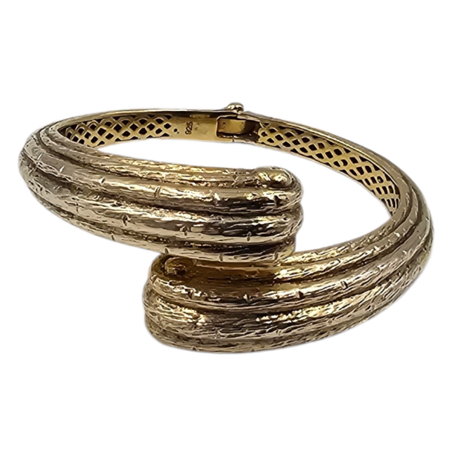 BRACELET MANCHETTE EN ARGENT VERMEIL (925 CYGNE) MOTIF VOLUTES 49.24 GR