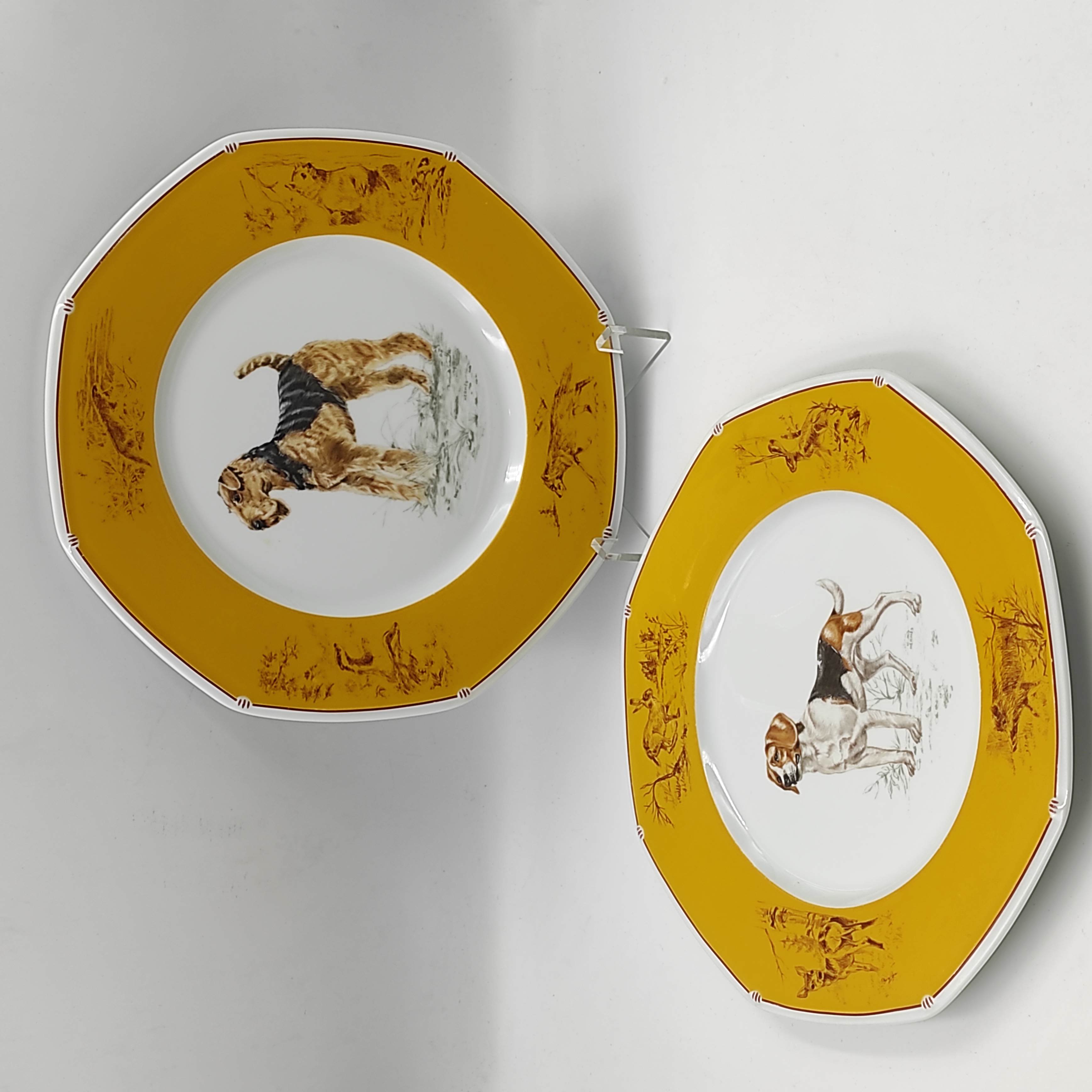 HERMES CHIENS COURANTS & CHIENS D ARRET 2 ASSIETTES PLATES 25 CM