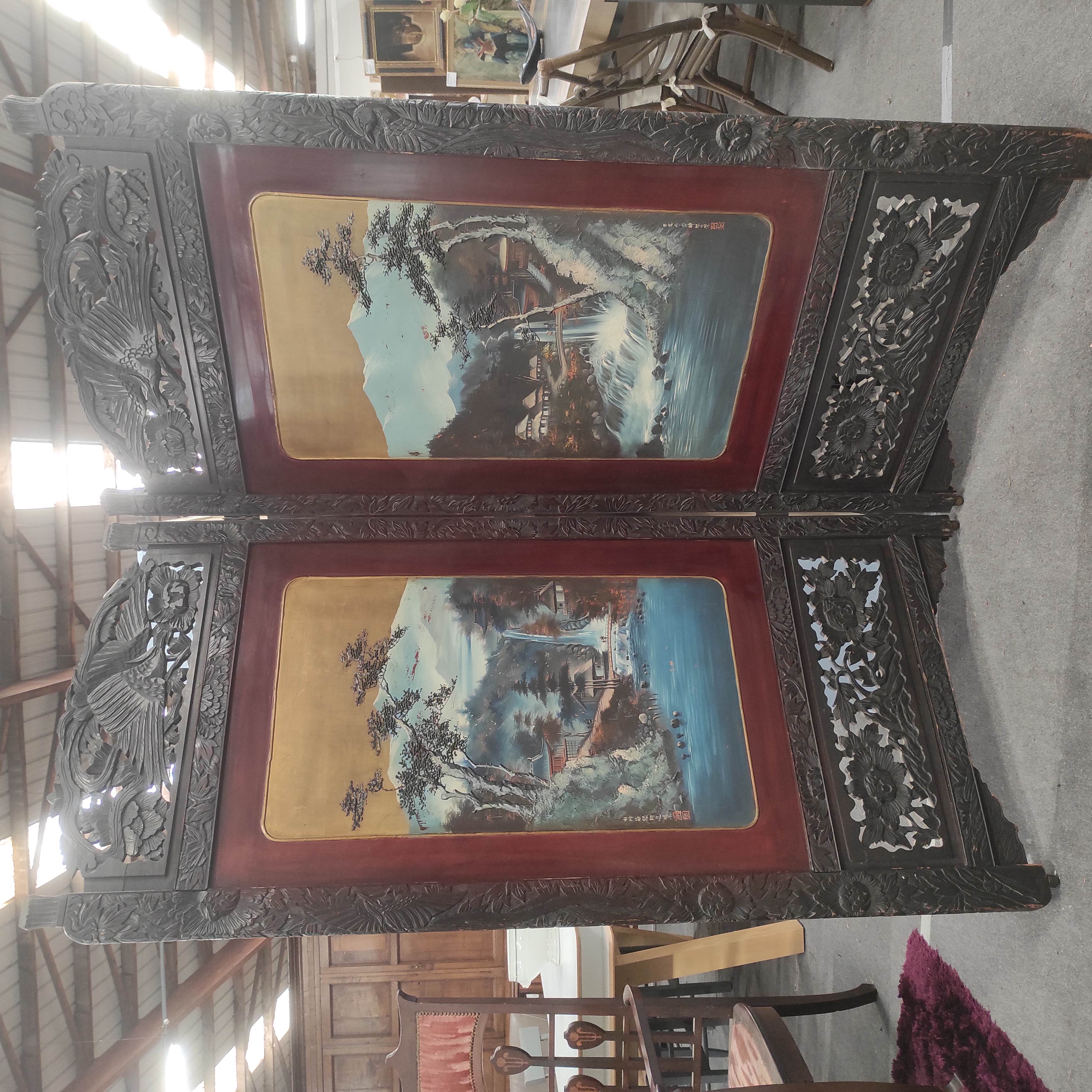 PARAVENT PAYSAGES DU JAPON EN PEINTURE ET LAQUE AU DOS 170/185 CM