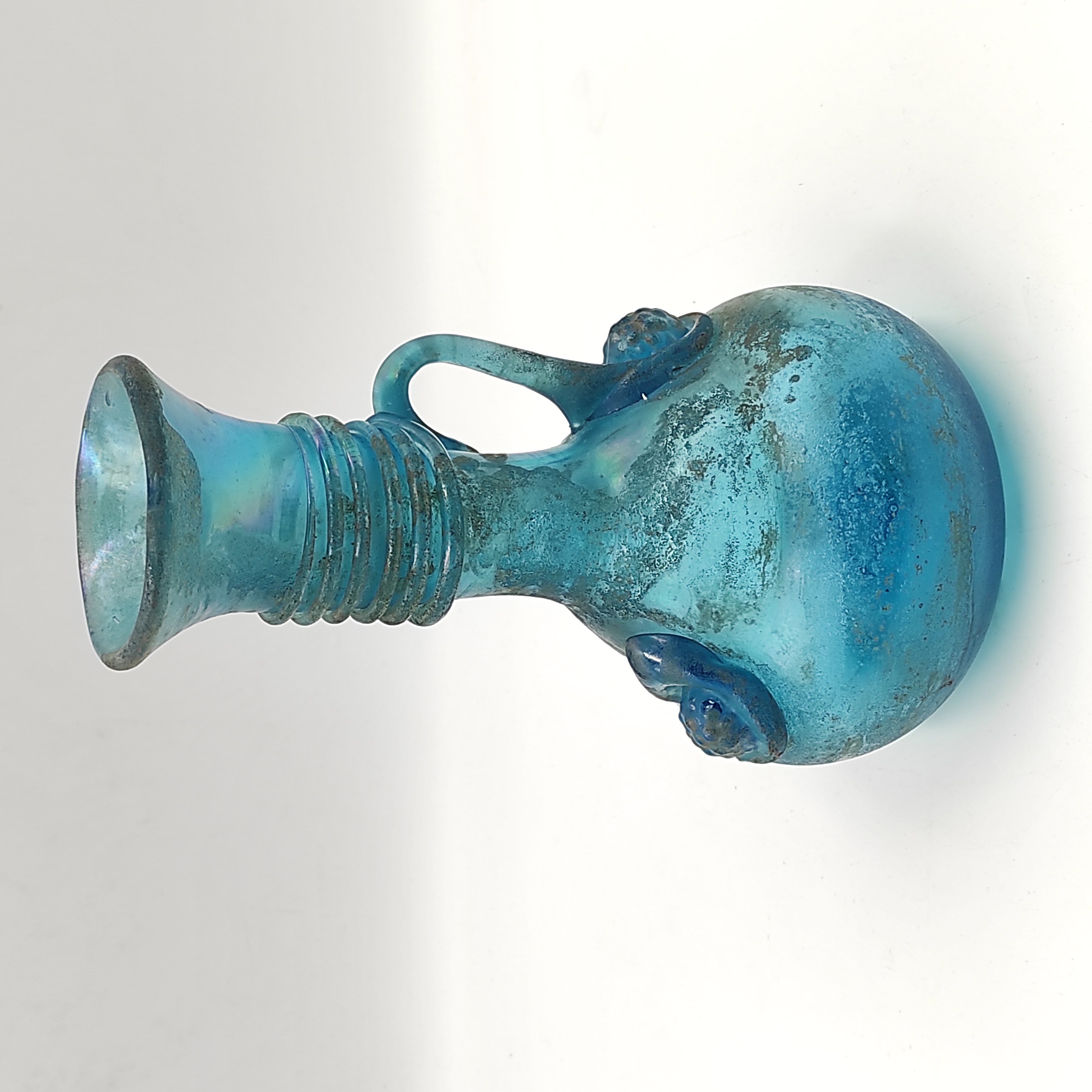 BALSAMAIRE ROMAIN A ANSE EN PATE DE VERRE BLEUE 15CM