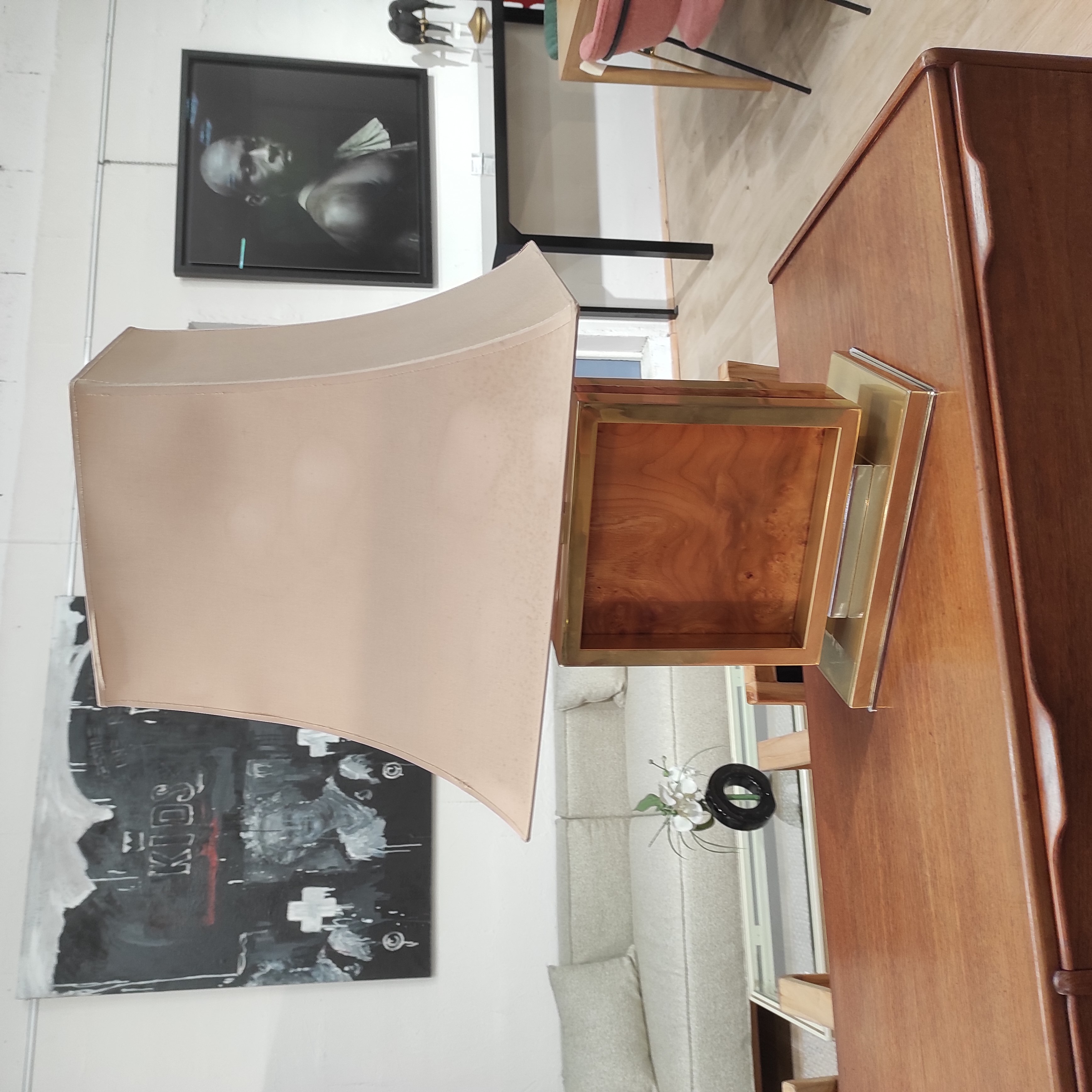 LAMPE DE TABLE ANNEES 70 ABAT-JOUR PAGODE 50/74/35 CM