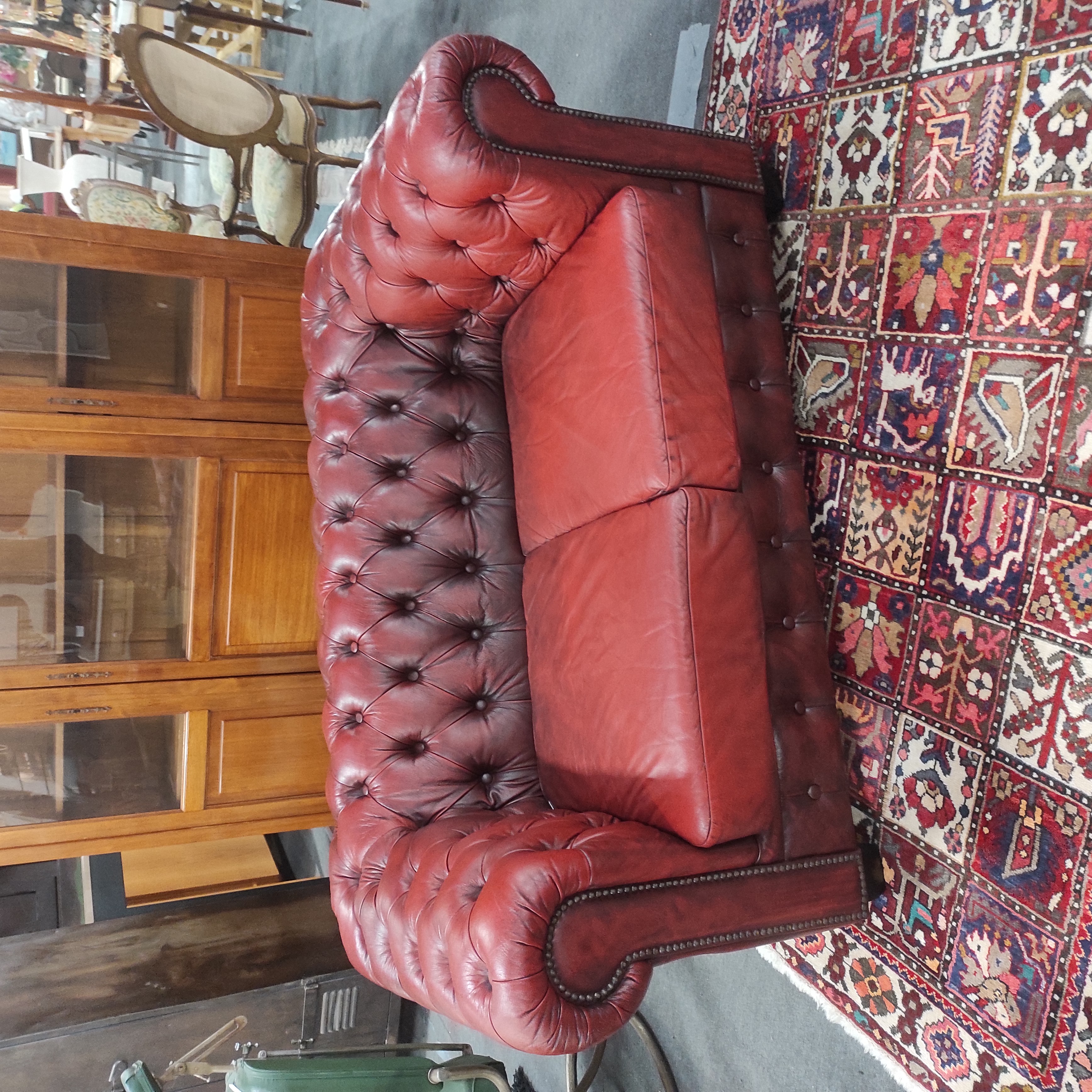 CANAPE CHESTERFIELD 2 PLACES 160/72/90 CM CUIR BORDEAUX
