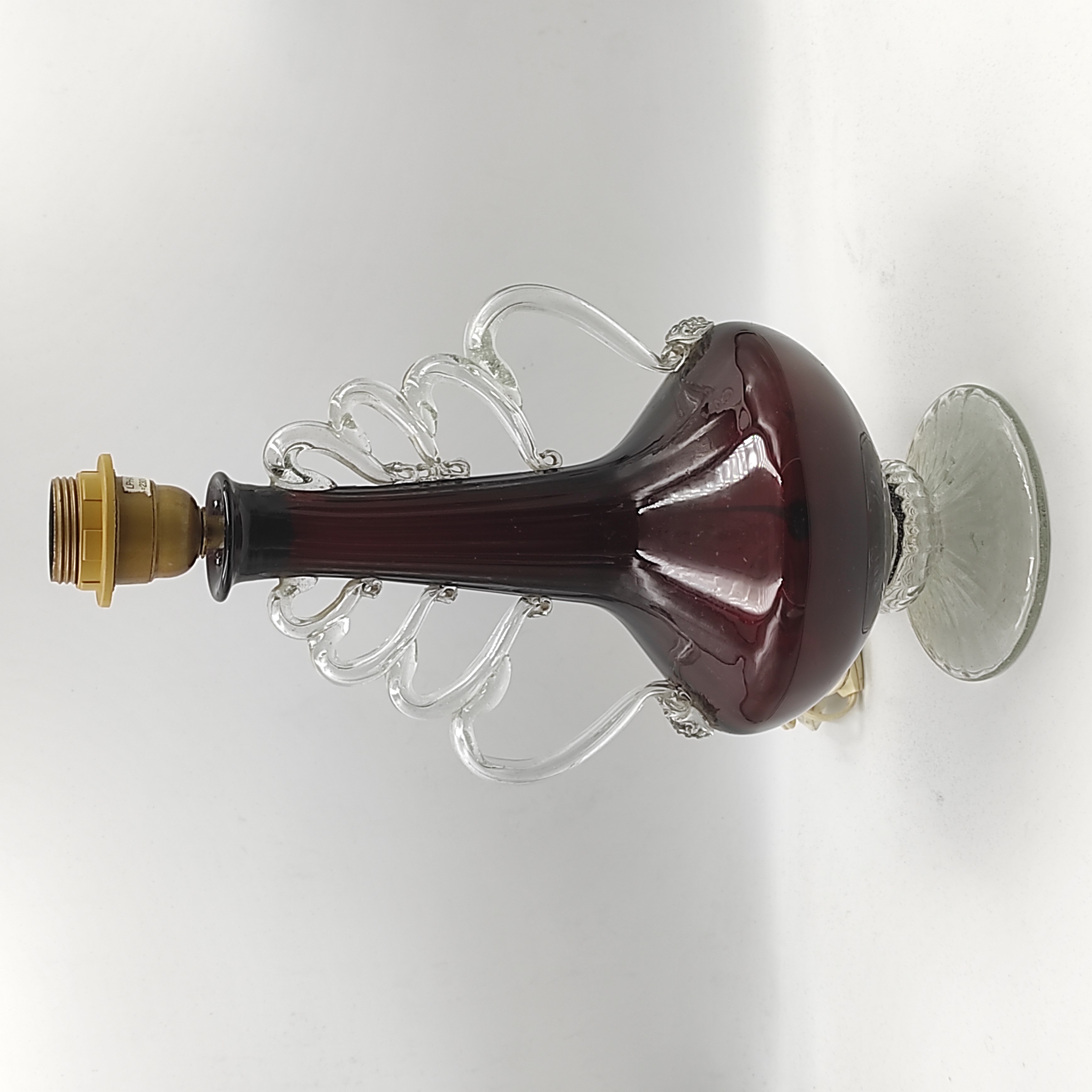 PIED DE LAMPE EN VERRE DE MURANO VIOLET A MULTIPLES ANSES & PIED TRANSPARENTS