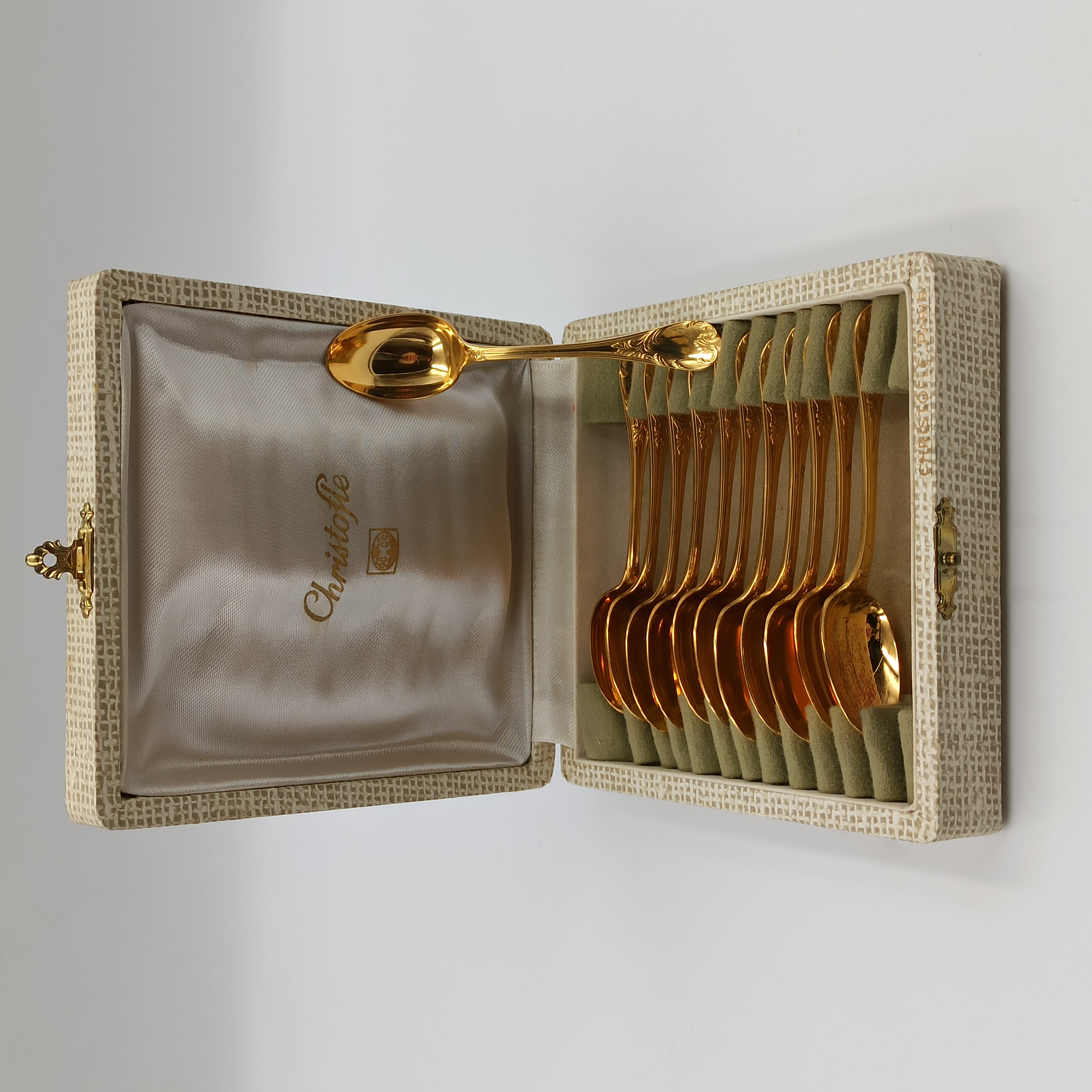 CHRISTOFLE MARLY 12 CUILLERES A MOKA METAL ARGENTE DORE