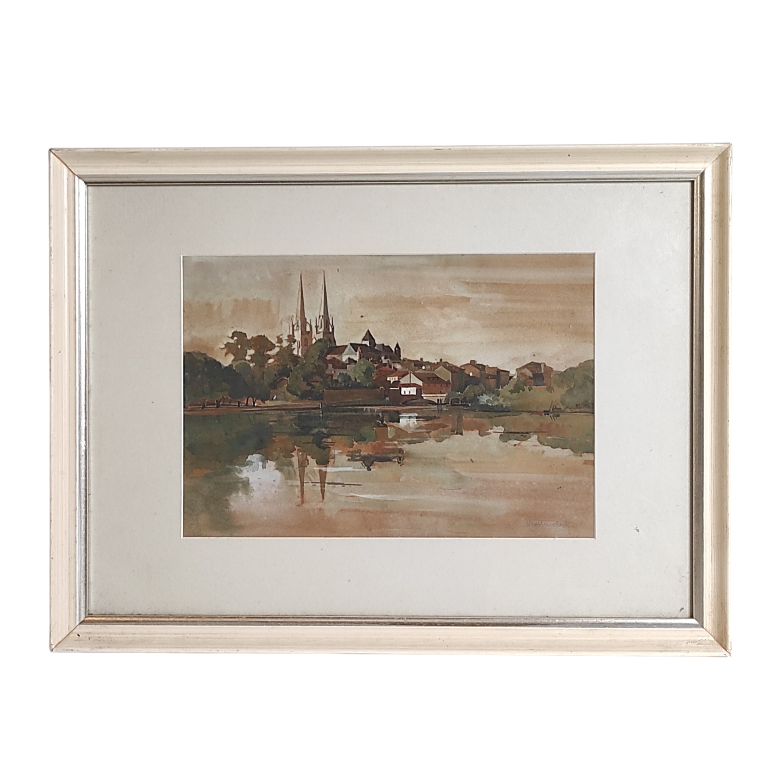 AQUARELLE VUE DE BAYONNE ET LES BORDS DE NIVE 31 x 21 HC 