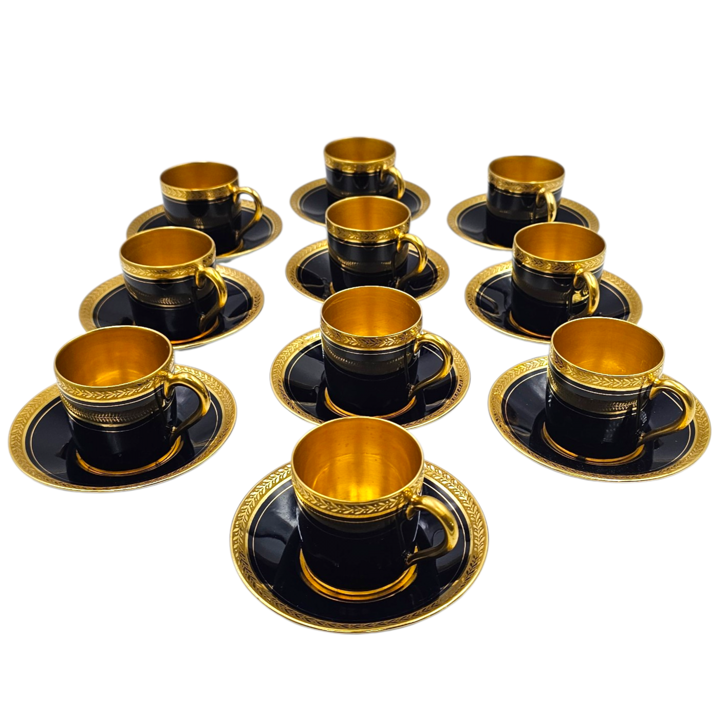 LIMOGES 10 TASSES A CAFE EN PORCELAINE BLEU DE FOUR 