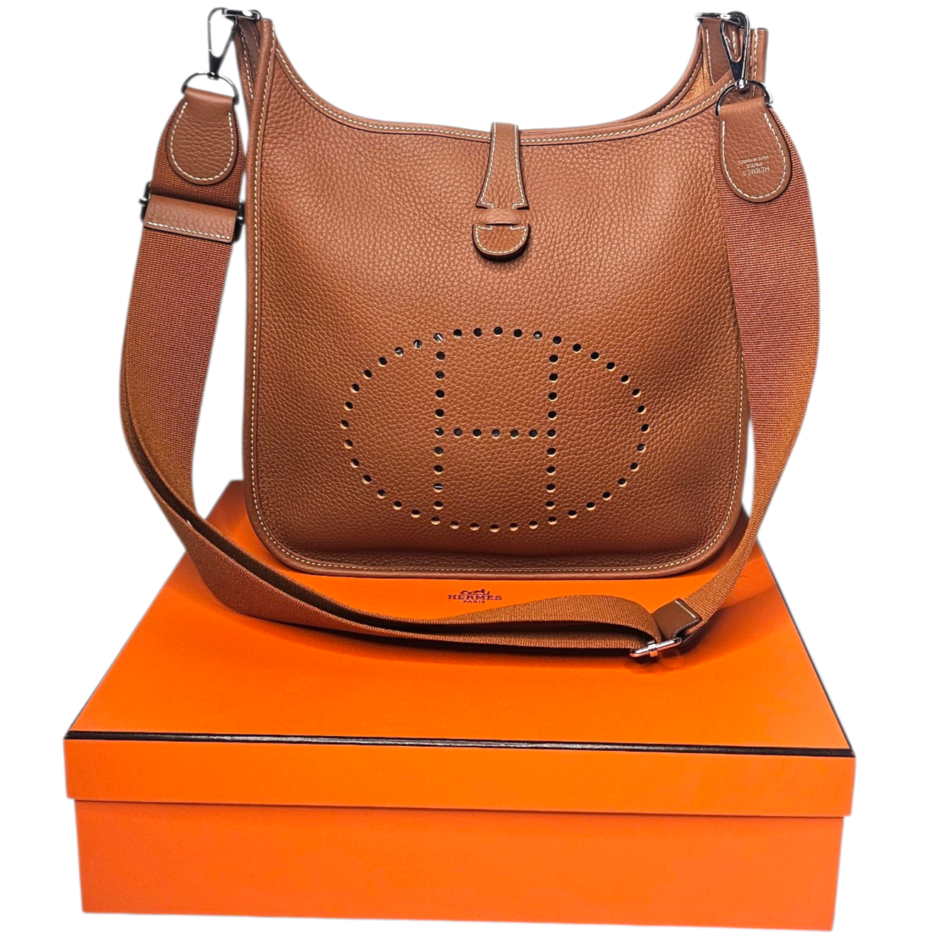 HERMES SAC EVELYNE III 29 CUIR TAURILLON GOLD + FACTURE + DUST BAG + BOITE