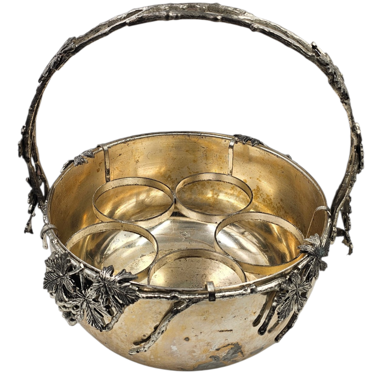 RAFRAICHISSOIR 5 BOUTEILLES A ANSE DECOR VIGNE EN METAL (EN L ETAT) 1920