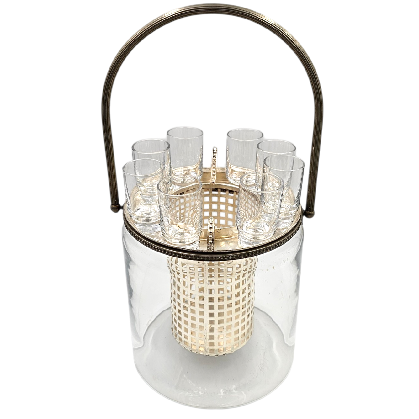 RAFRAICHISSOIR EN METAL ET VERRE ET SES 8 VERRES A DEGUSTATION