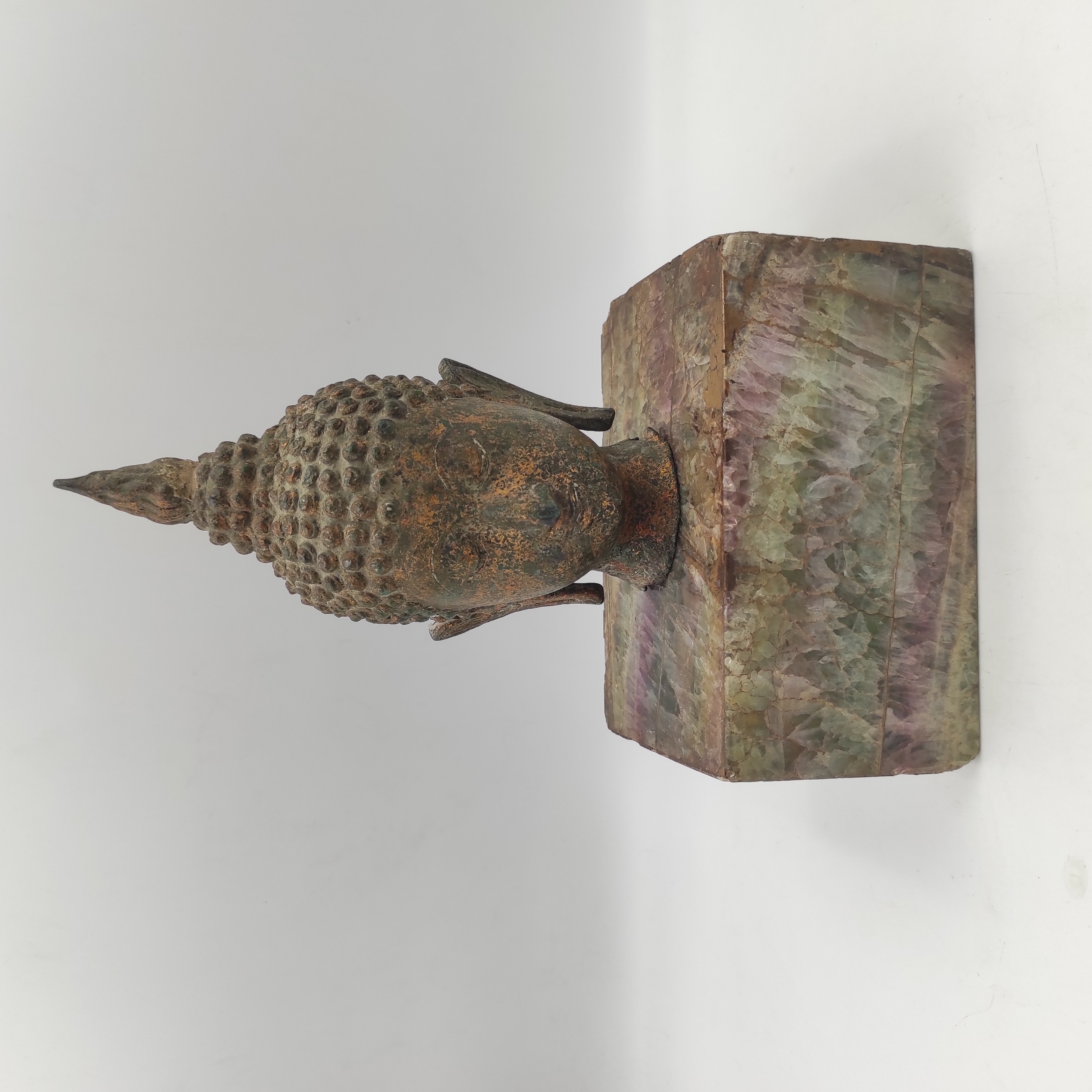 BUSTE DE BOUDDHA ANCIEN EN BRONZE 17 CM SUR SOCLE