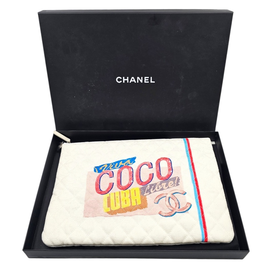 CHANEL POCHETTE COCO CUBA LIBRE (23026) TISSU MATELASSE 34 x 24 CM + DB + BOITE