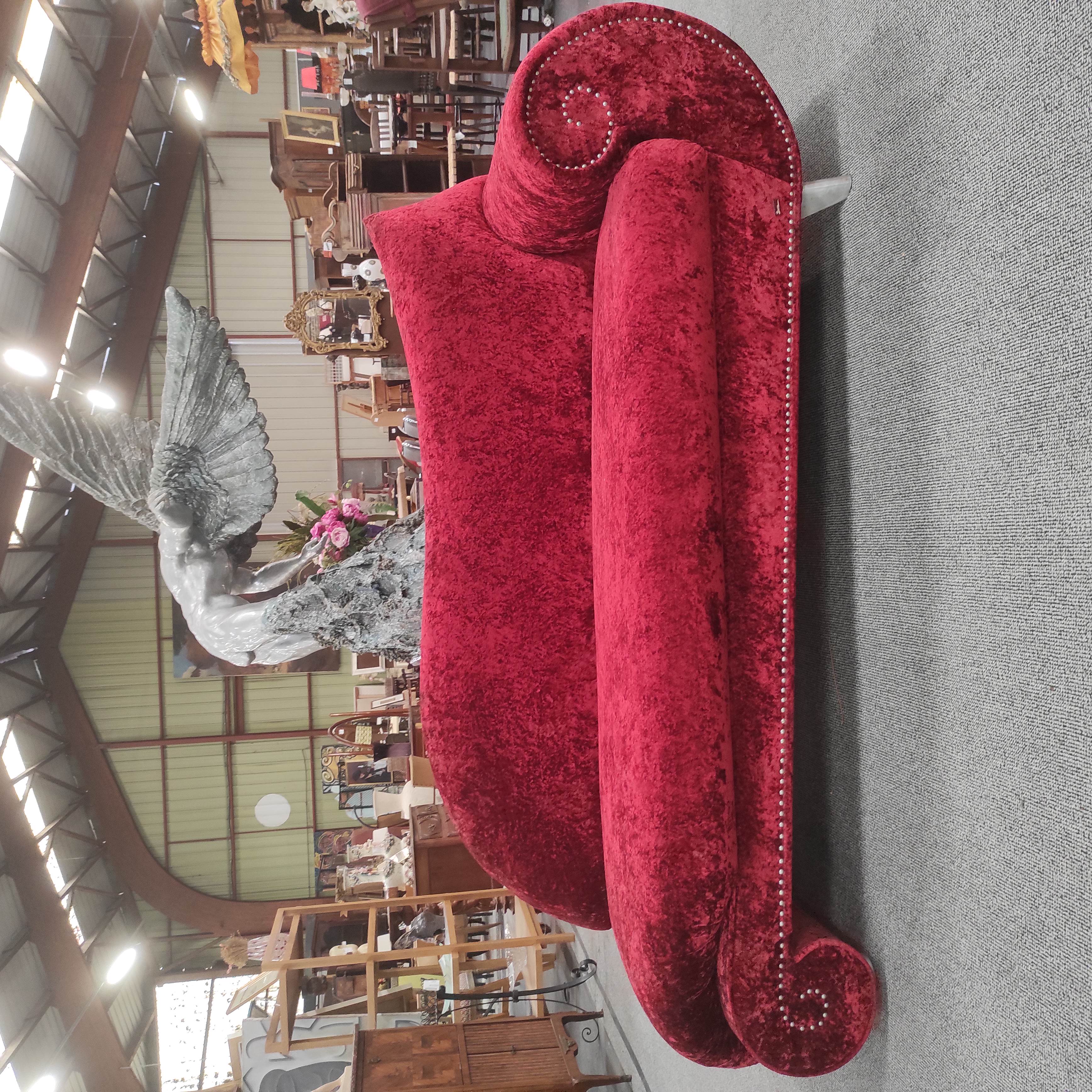 BRETZ MERIDIENNE GAUDI VELOURS FRAPPE ROUGE 200/94/80 CM PIED COMPAS ARGENTE MAT