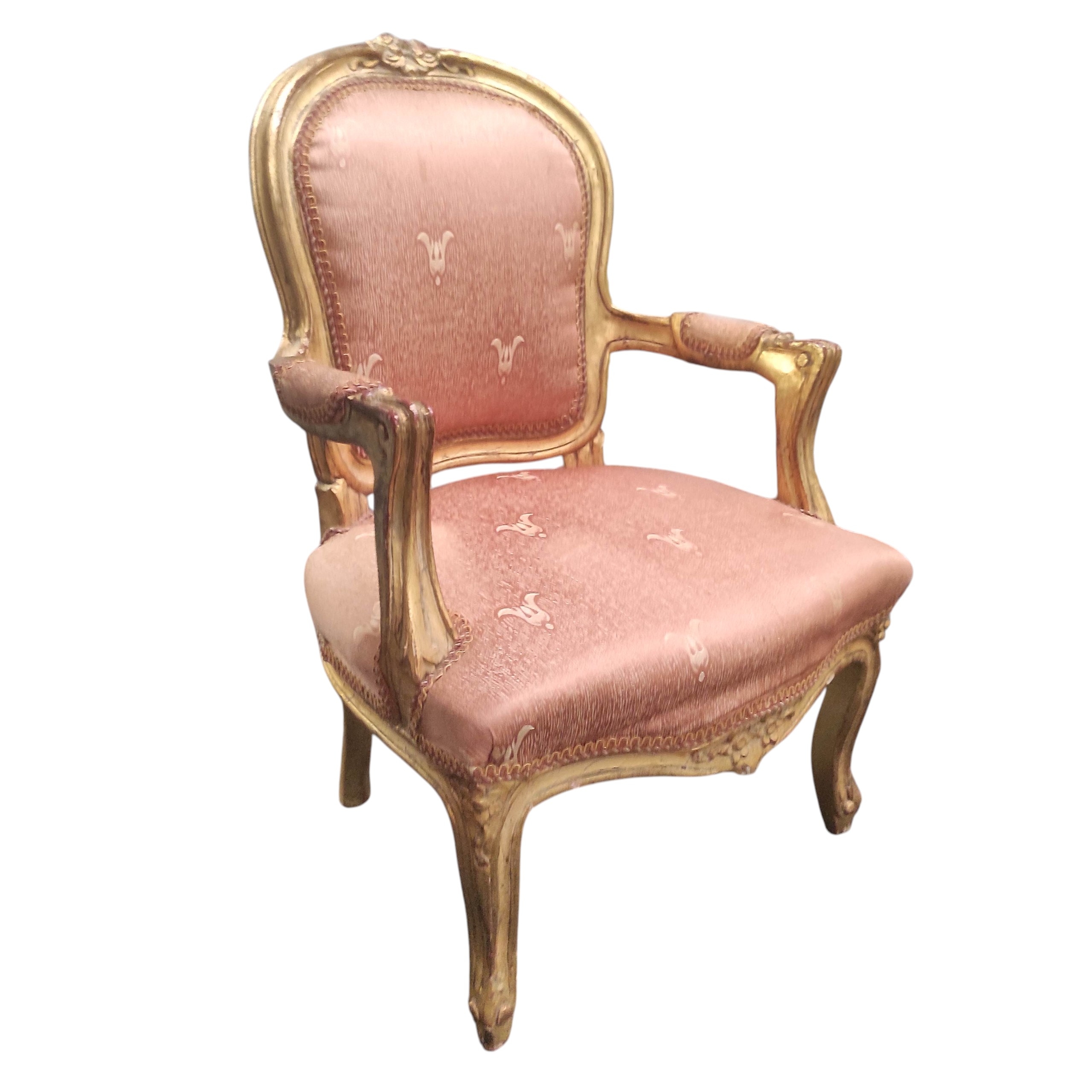 FAUTEUIL D ENFANT EN BOIS DORE DE STYLE LOUIS XV 76 x 50 x 34 CM