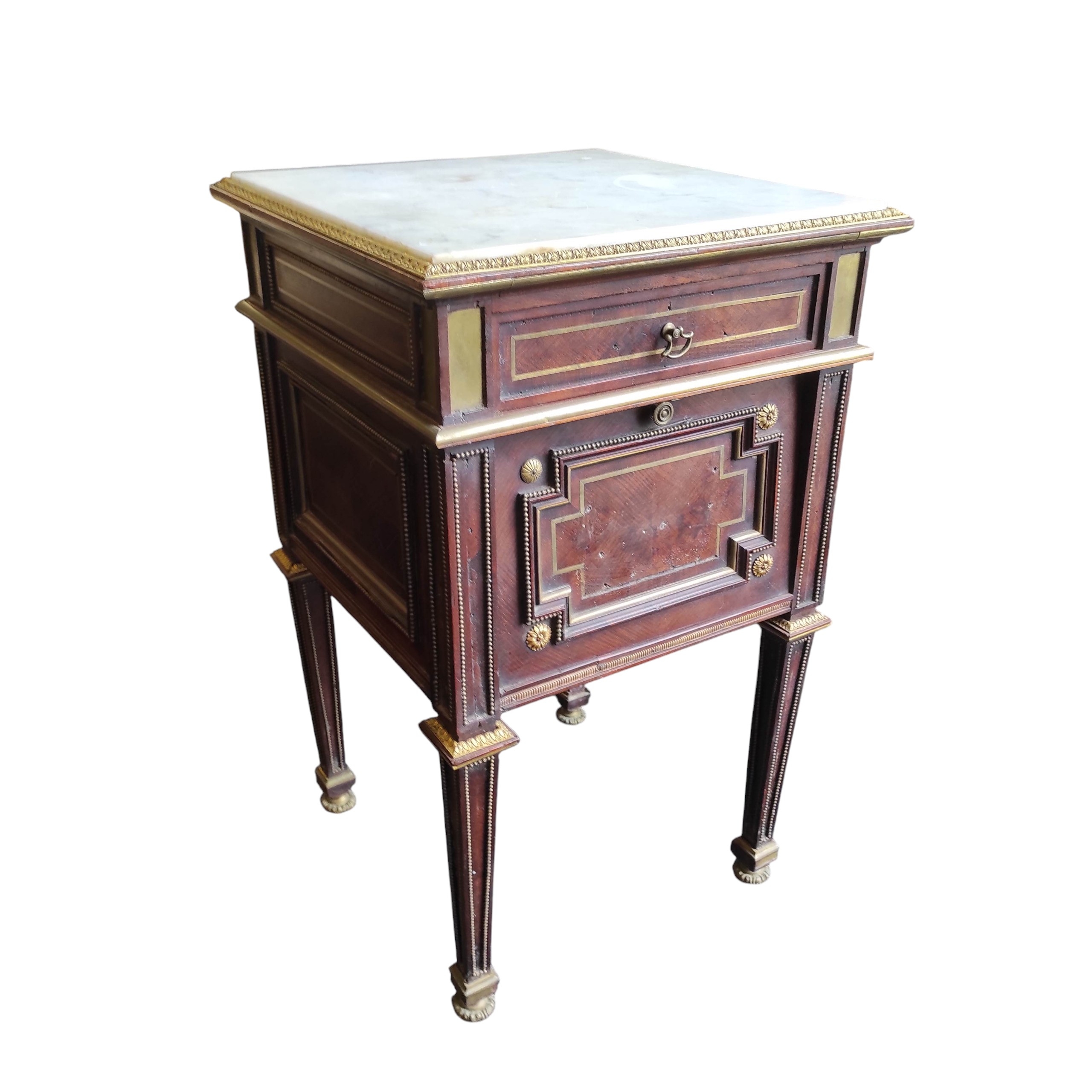 CHEVET 1 TIROIR 1 PORTE 44/75/44 CM PLATEAU MARBRE