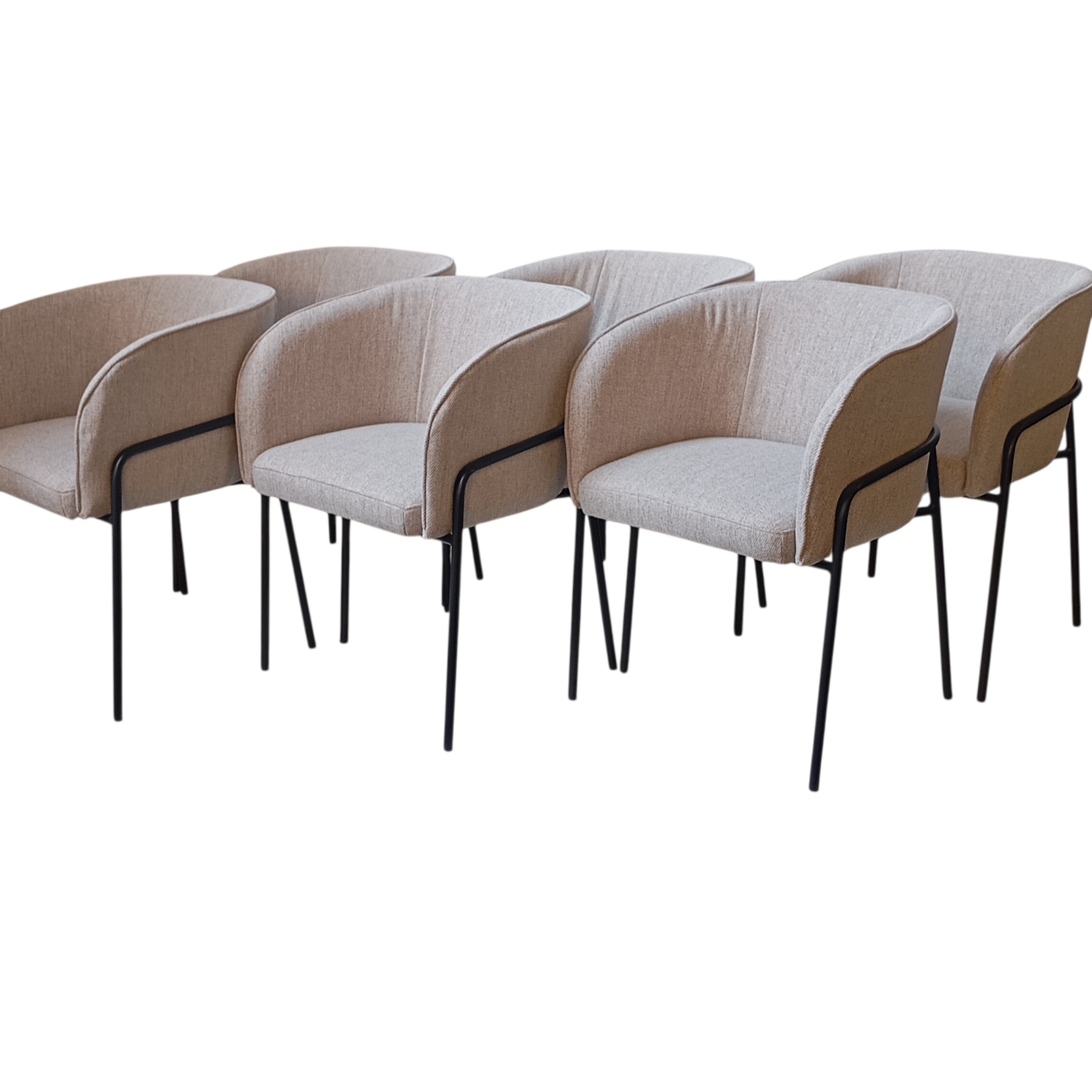 6 FAUTEUILS AM PM TISSU GRIS PIETEMENT METAL NOIR