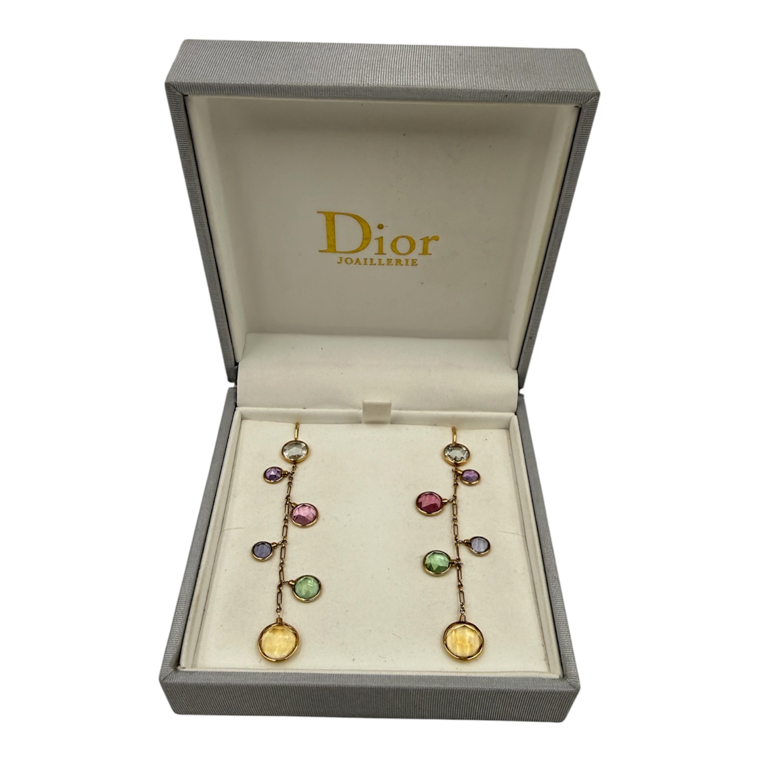 CHRISTIAN DIOR BOUCLES D OREILLES BABY COLOR (D8562) OR (750) PIERRES PB 4.45 GR