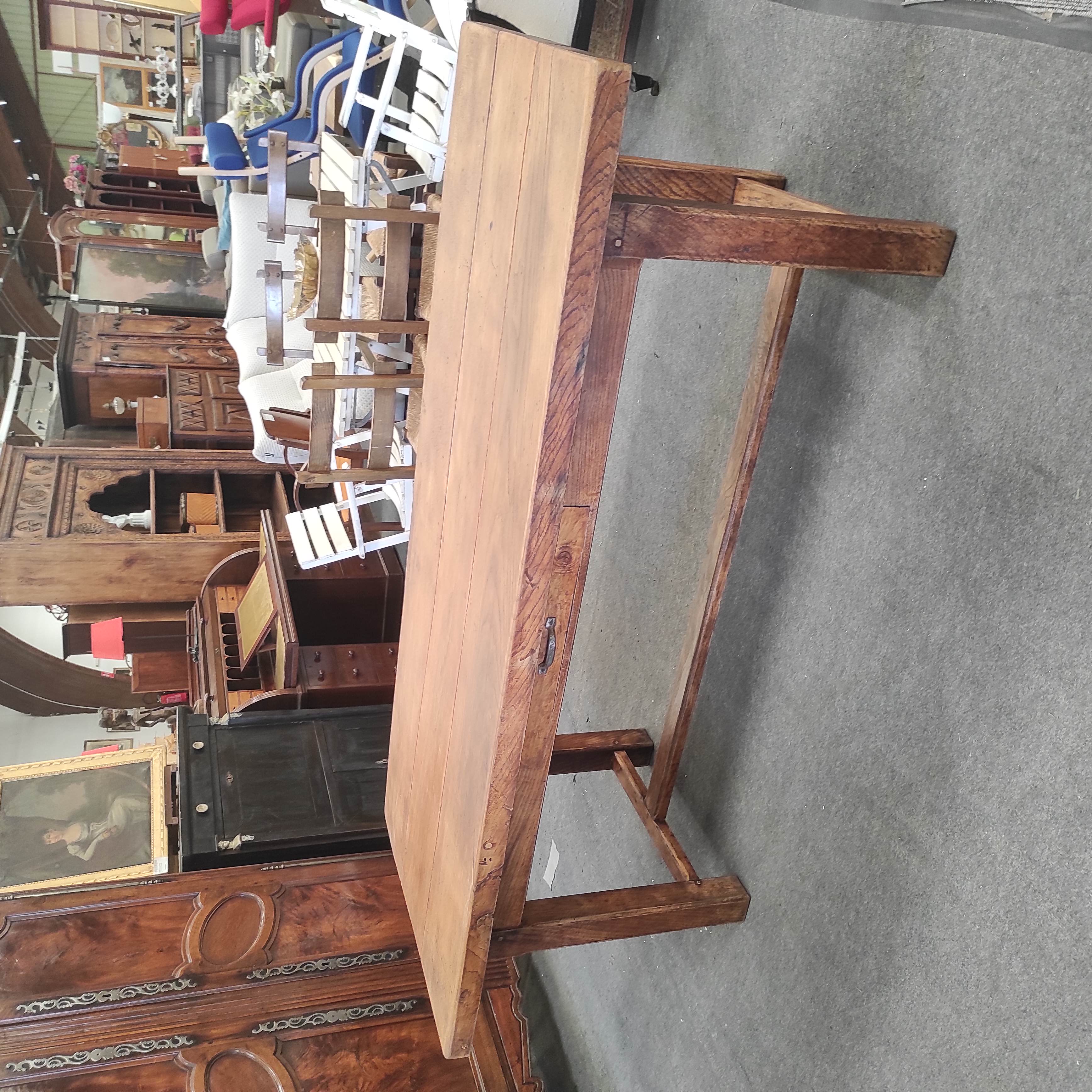 TABLE DE FERME 1 TIROIR 209/75 CM AVEC ENTRETOISE EN CHATAIGNIER