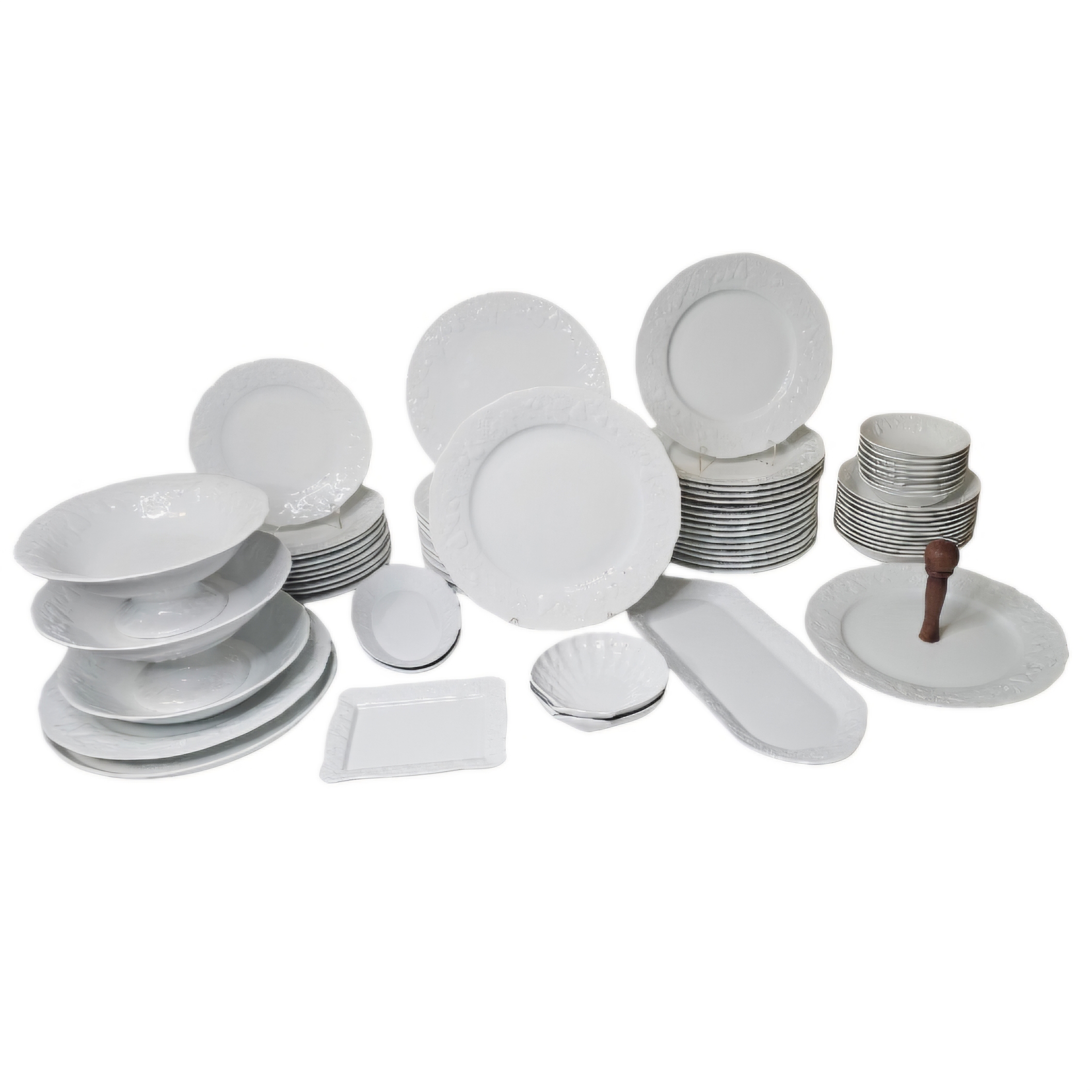 PH DESHOULIERES PARTIE DE SERVICE PORCELAINE BLANCHE RELIEF FRUITS