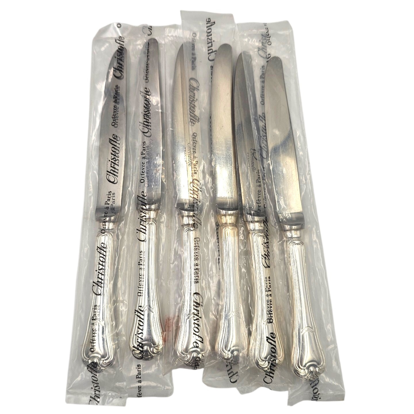 CHRISTOFLE PORT ROYAL 8 COUTEAUX A ENTREMET SOUS BLISTER METAL ARGENTE 