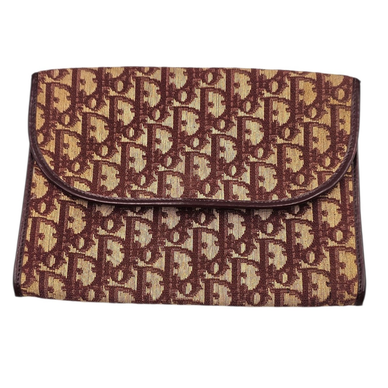 CHRISTIAN DIOR POCHETTE TOILE OBLIQUE BORDEAUX EN L ETAT VINTAGE CIRCA 1970-80