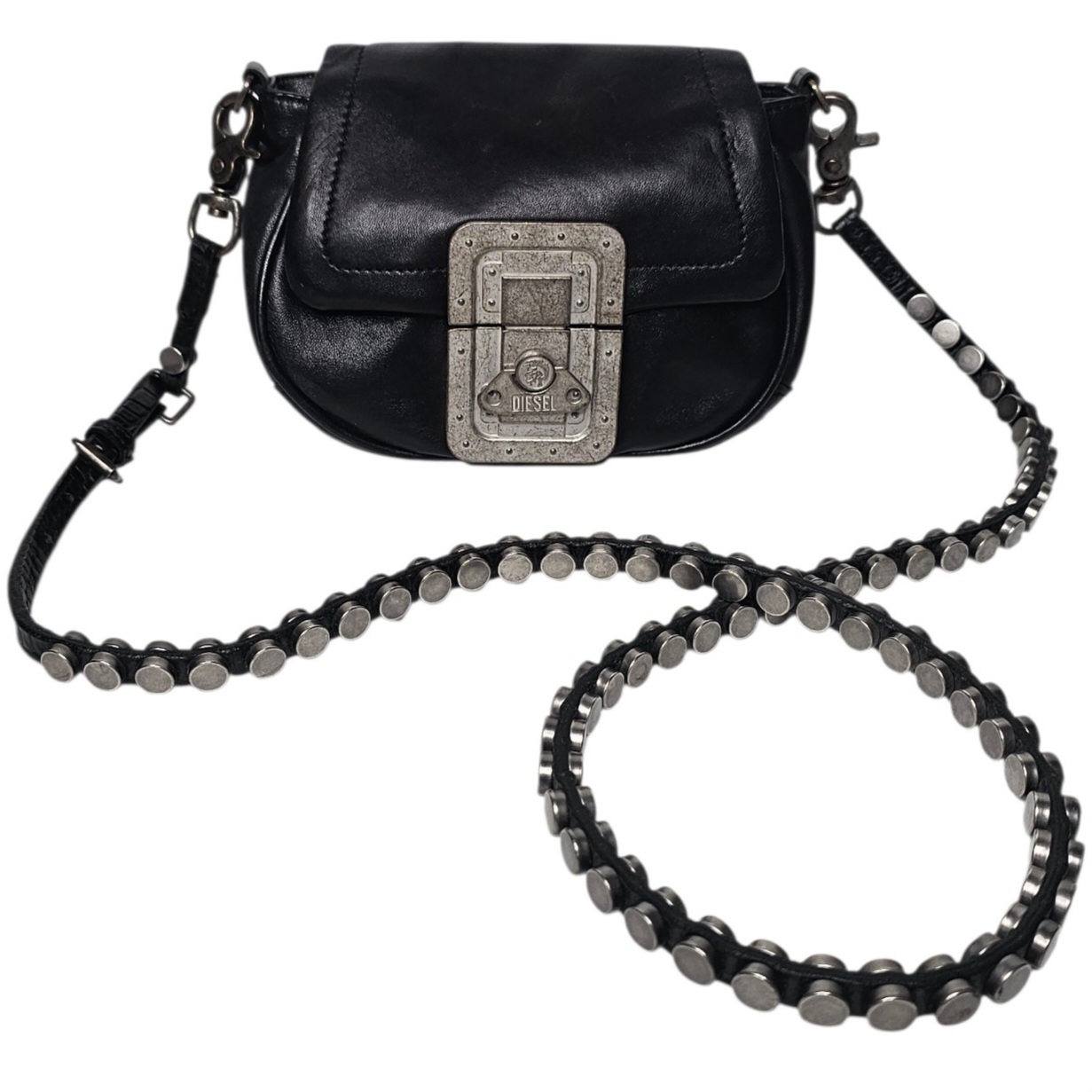 DIESEL SAC INDUSTRIAL TRUNCK LOCK CUIR NOIR BANDOULIERE AMOVIBLE CIRCA 1990-2000