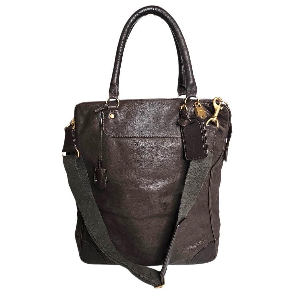 LANVIN SAC CABAS / PORTE-DOCUMENTS EN CUIR COULEUR CHOCOLAT BANDOUL. AMOVIBLE