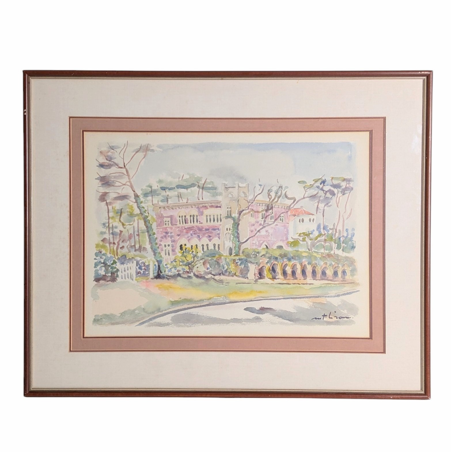 AQUARELLE ENCADREE VILLA MAURESQUE A ANGLET 53/39 CM HC