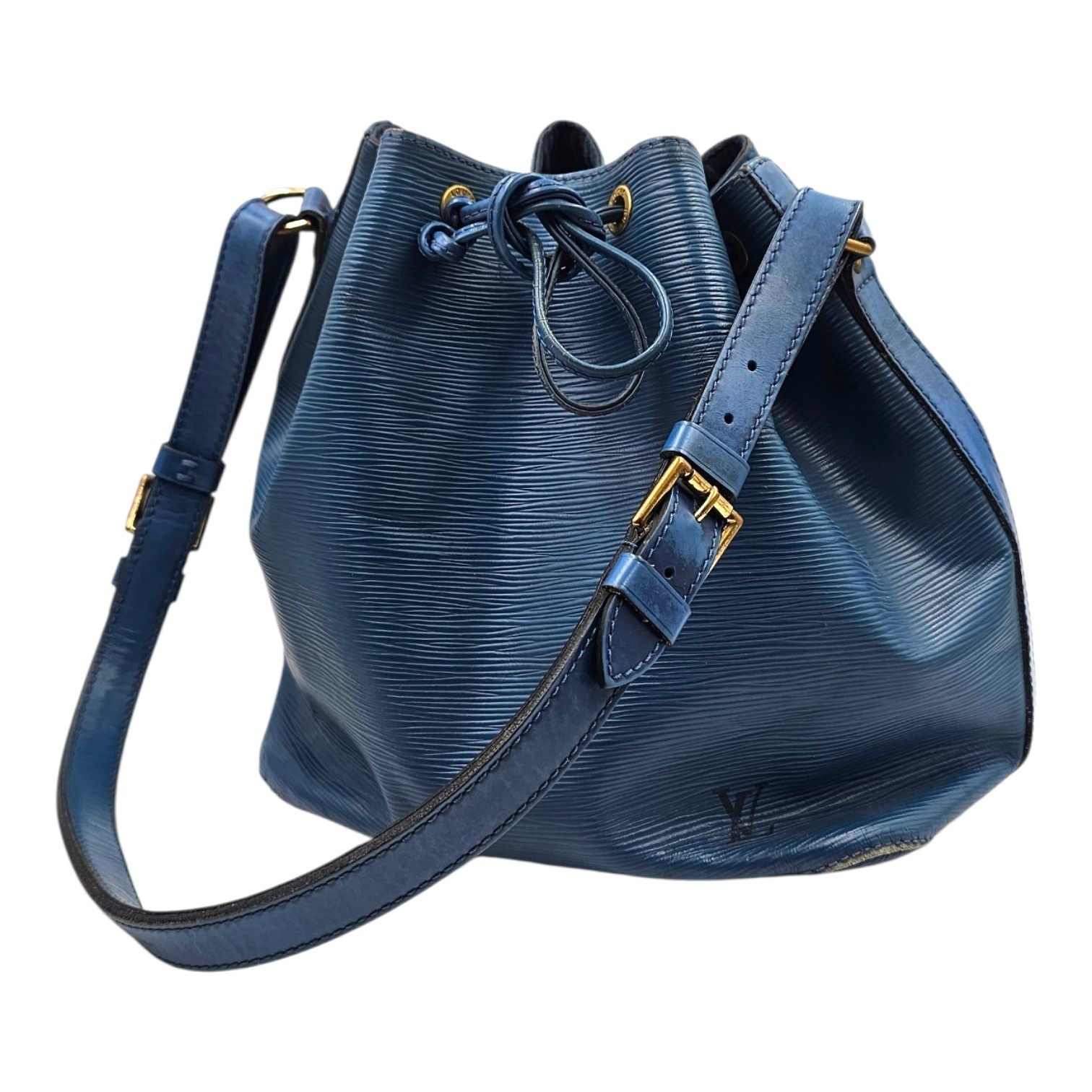 LOUIS VUITTON SAC PETIT NOE EN CUIR EPI BLEU (AR0985) VINTAGE (COINS FROTTES)