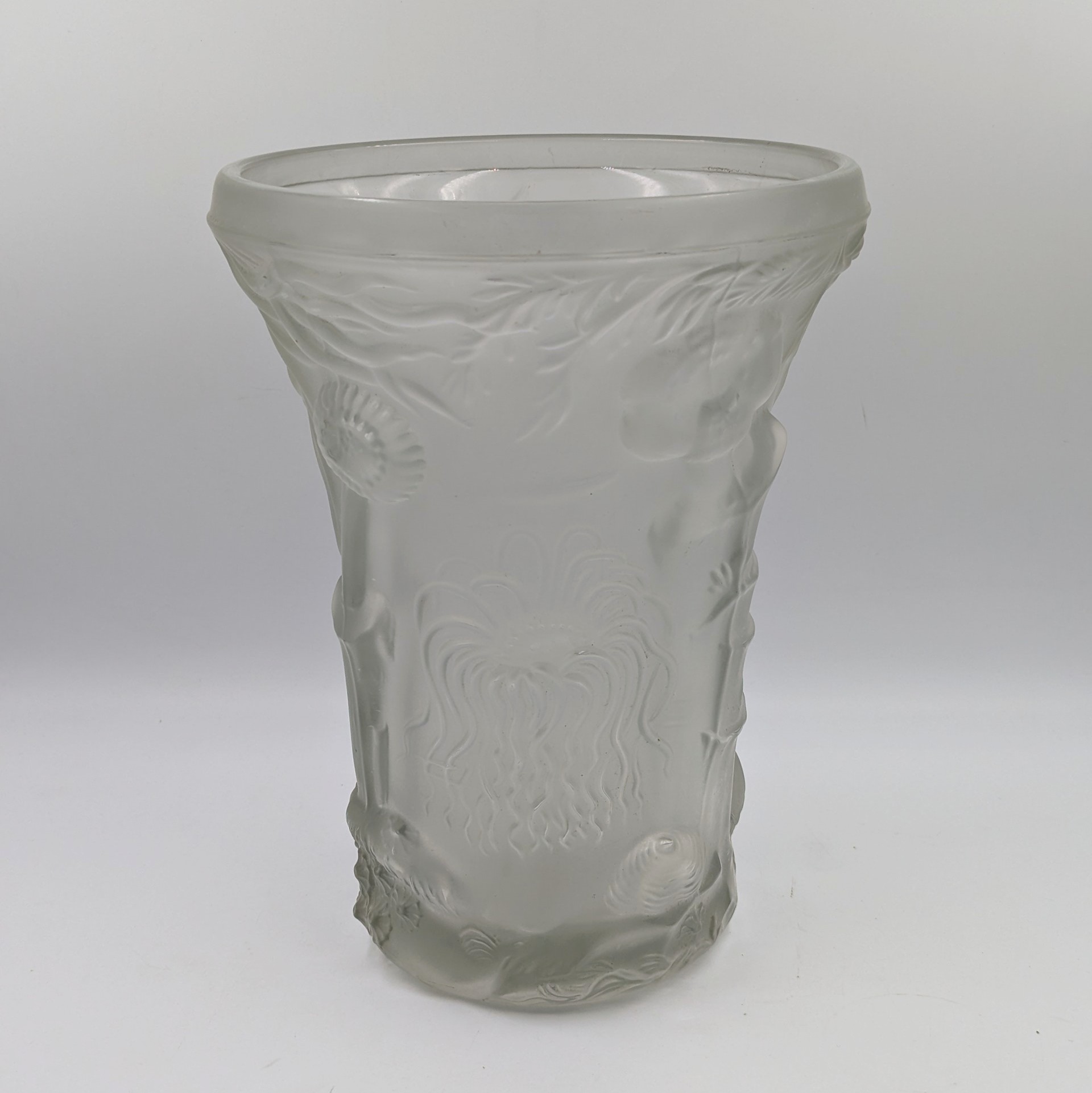 VASE DE JOSEPH INWALD ART DECO VERRE DEPOLI DECOR VIE MARINE DIAM 20 CM H 27 CM