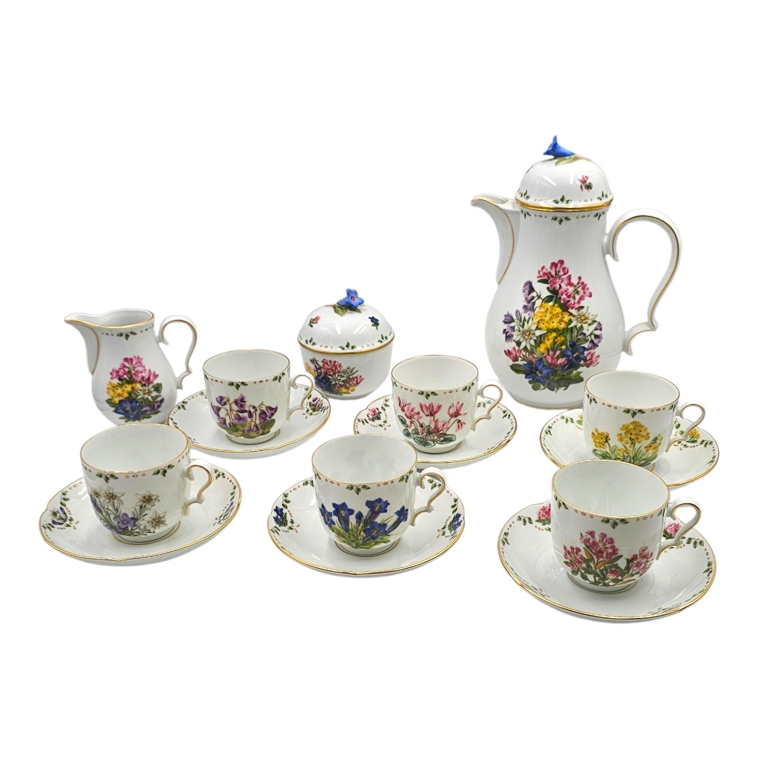 FRANKLIN SERVICE A CAFE 6 PERSONNES DECOR FLORAL PORCELAINE ALLEMANDE