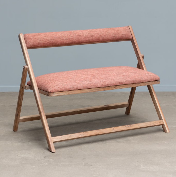 BANQUETTE PIABLE RETBA 100/77/56 CM ACACIA ET TISSU ROSE