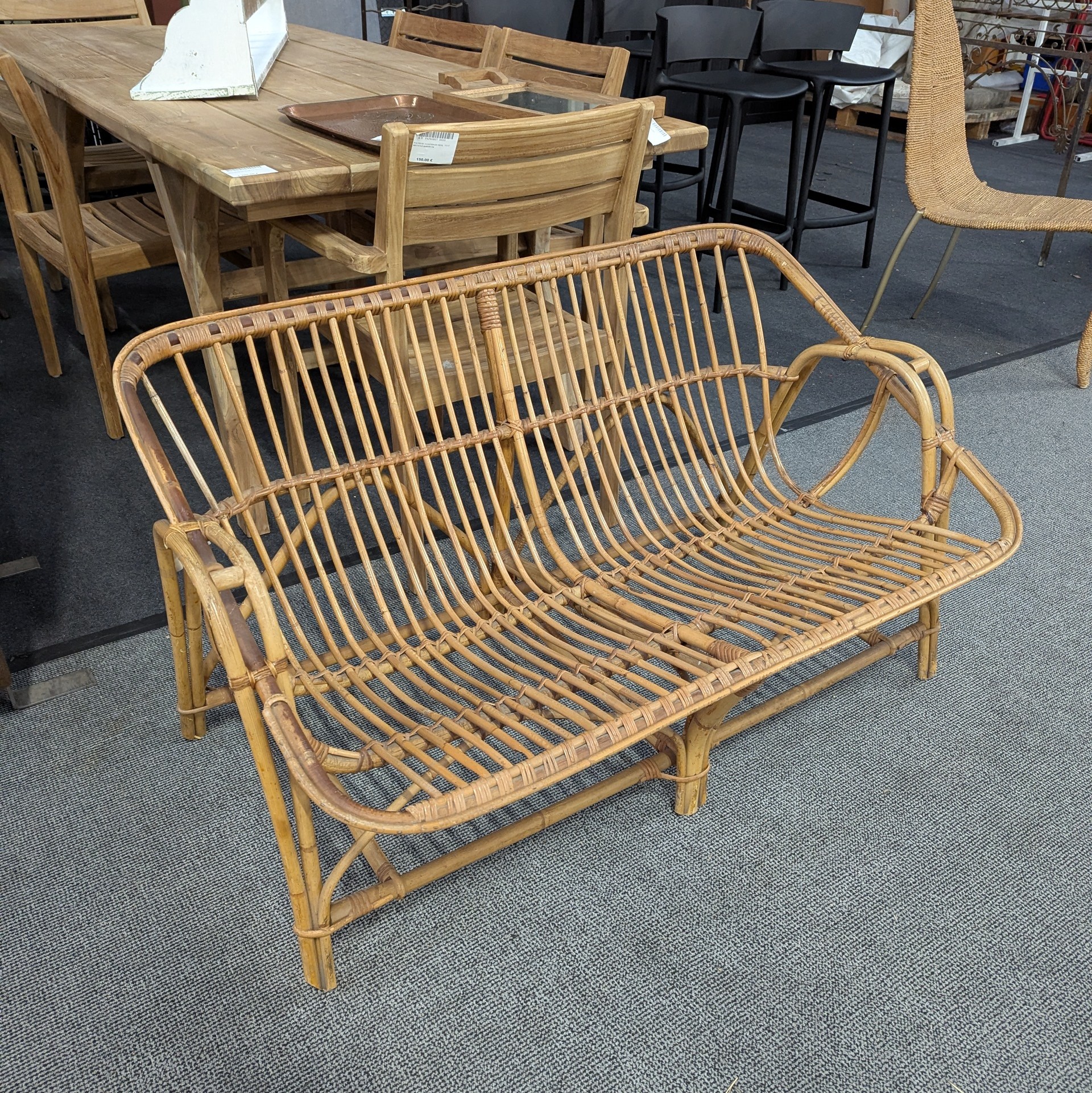 BANQUETTE EN ROTIN 116/67/70 CM ANNEES 50 