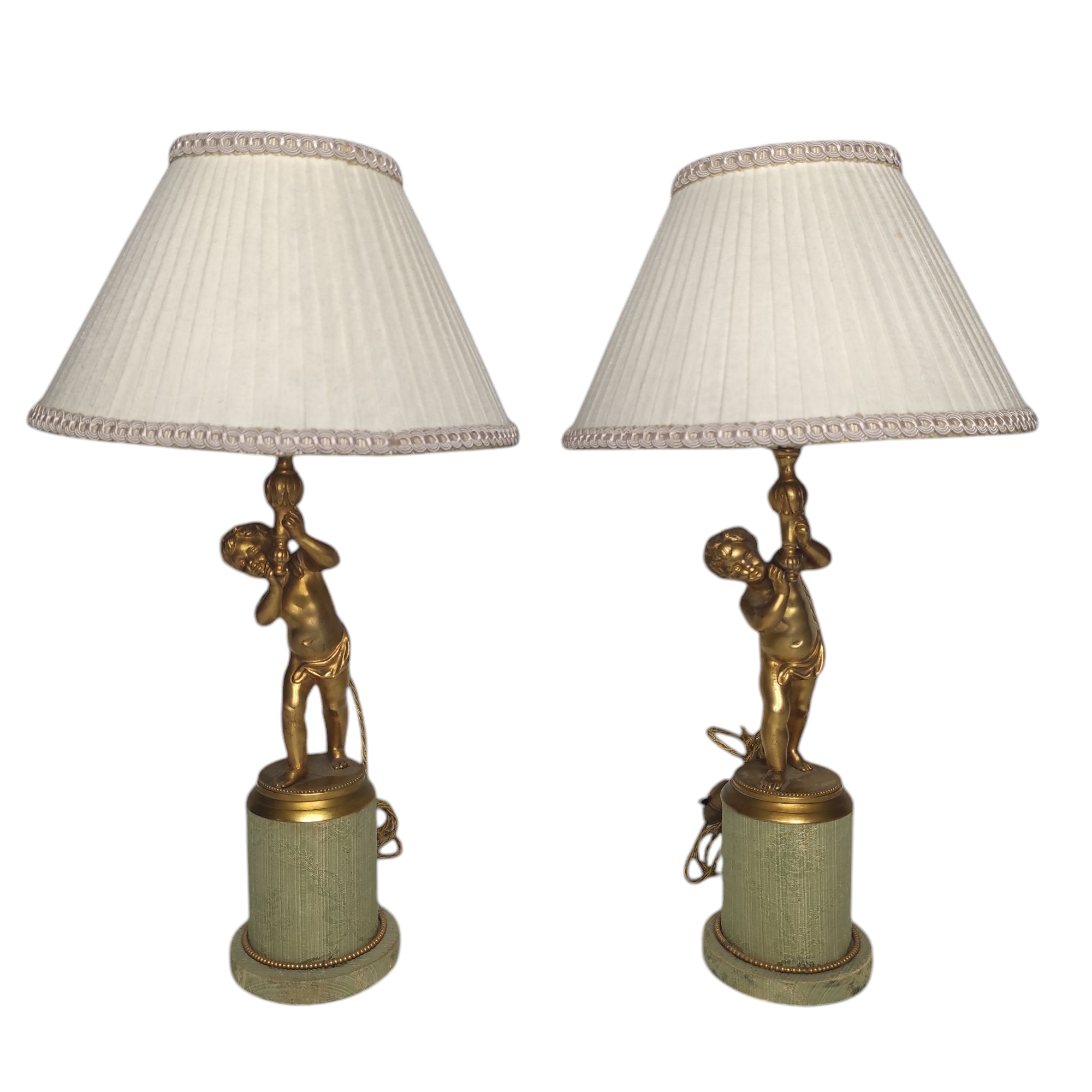 PAIRE DE LAMPES EN BRONZE DE STYLE EMPIRE A DECOR DE PUTTI H 48 CM